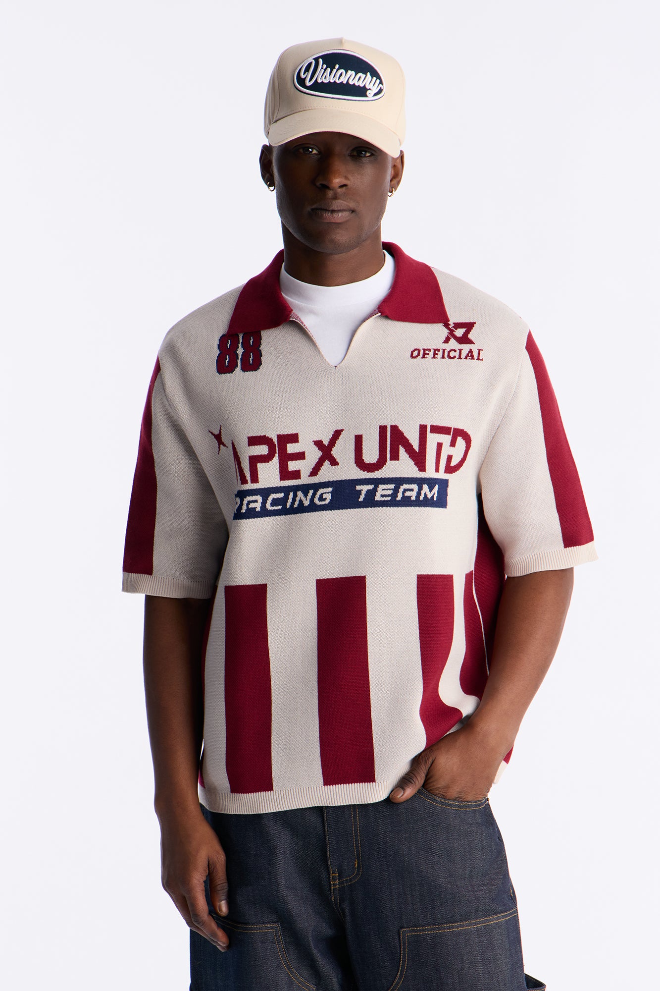 Apex United Johnny Collar Knit Top - Burgundy/combo