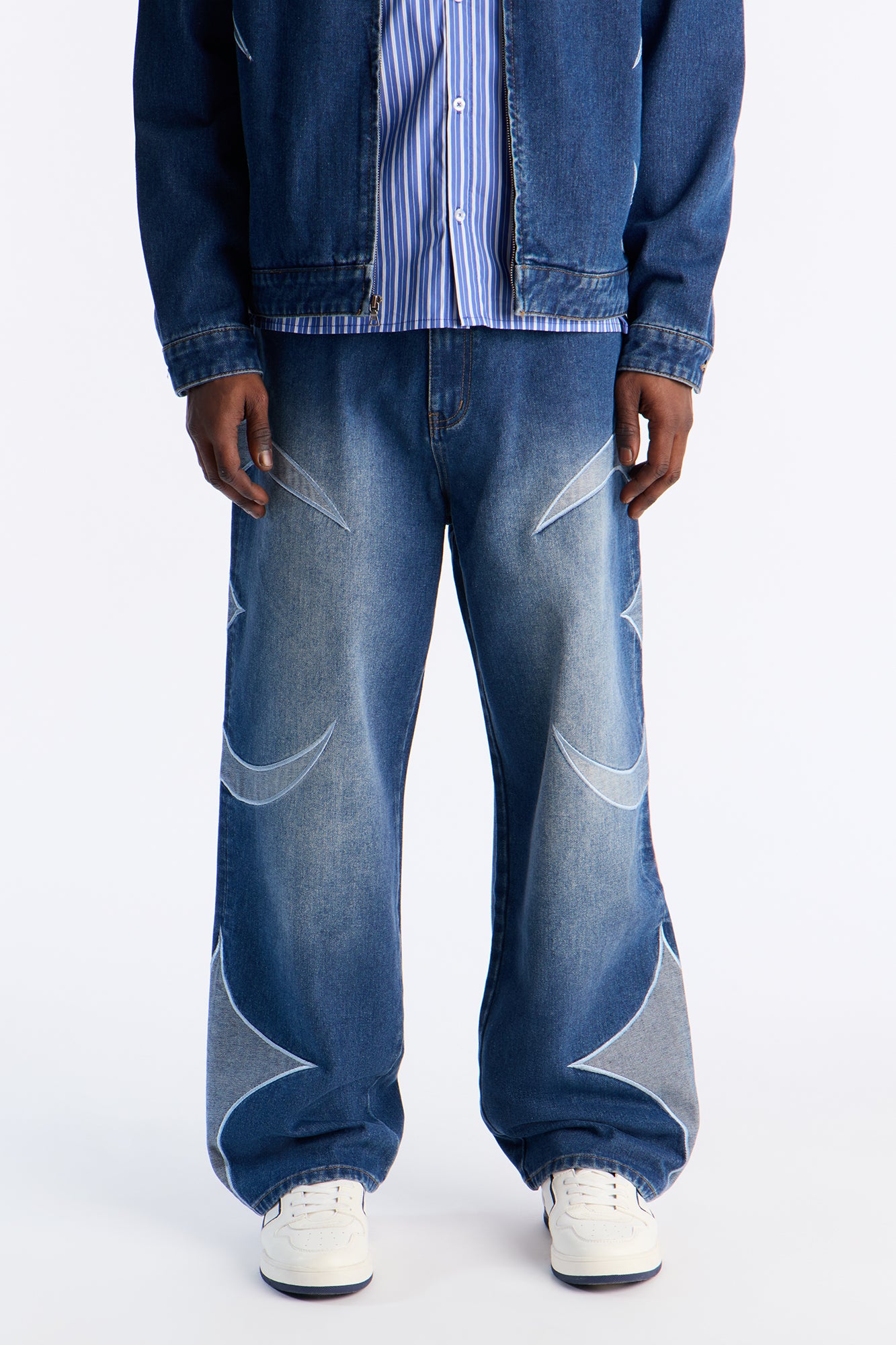 Baggy Crescent Jean - Medium Blue Wash