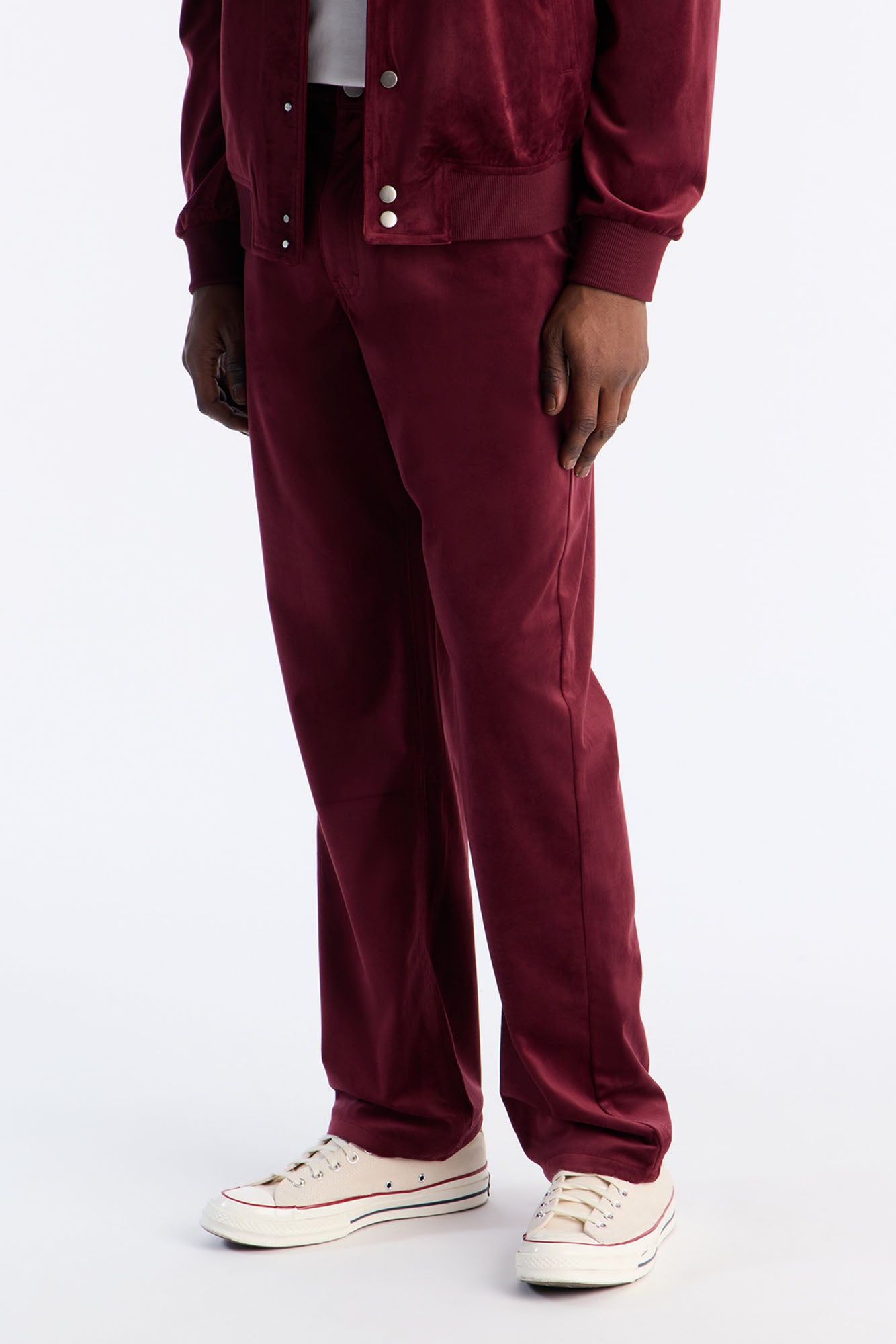 Straight Concrete Rose Textured Pant - Burgundy