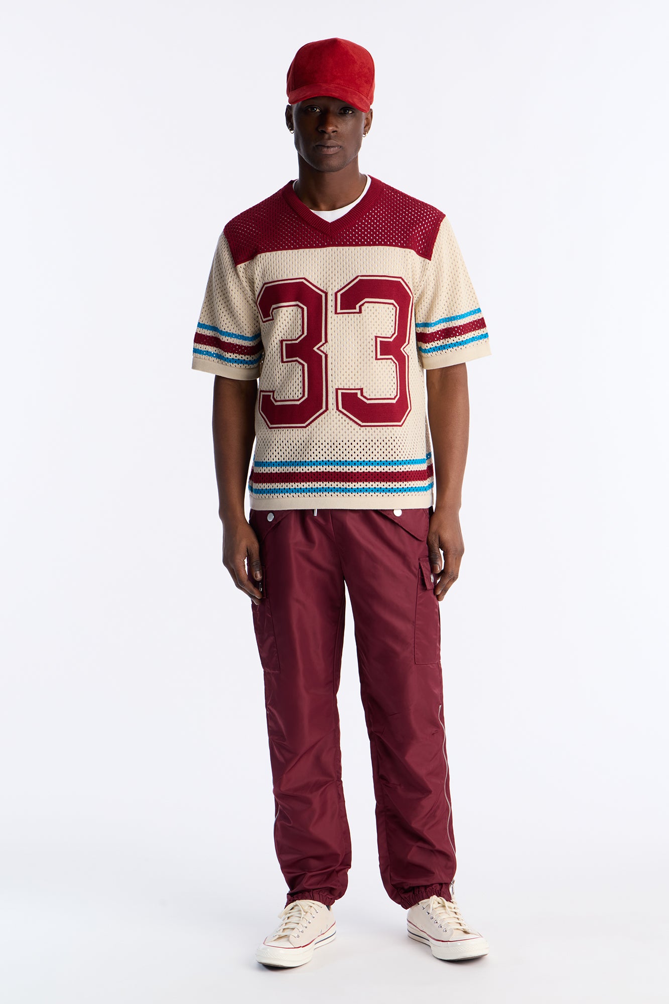 33 Striped Short Sleeve Jersey - Burgundy/combo