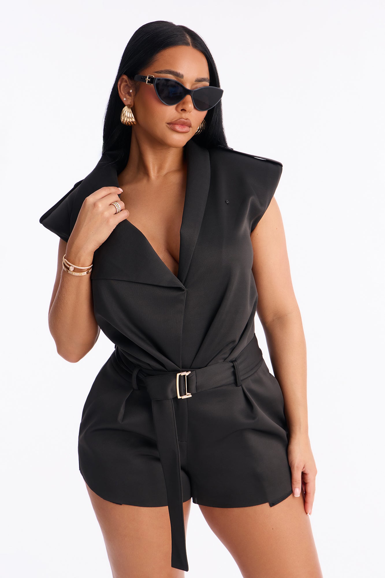 Alaria Belted Micro Romper - Black