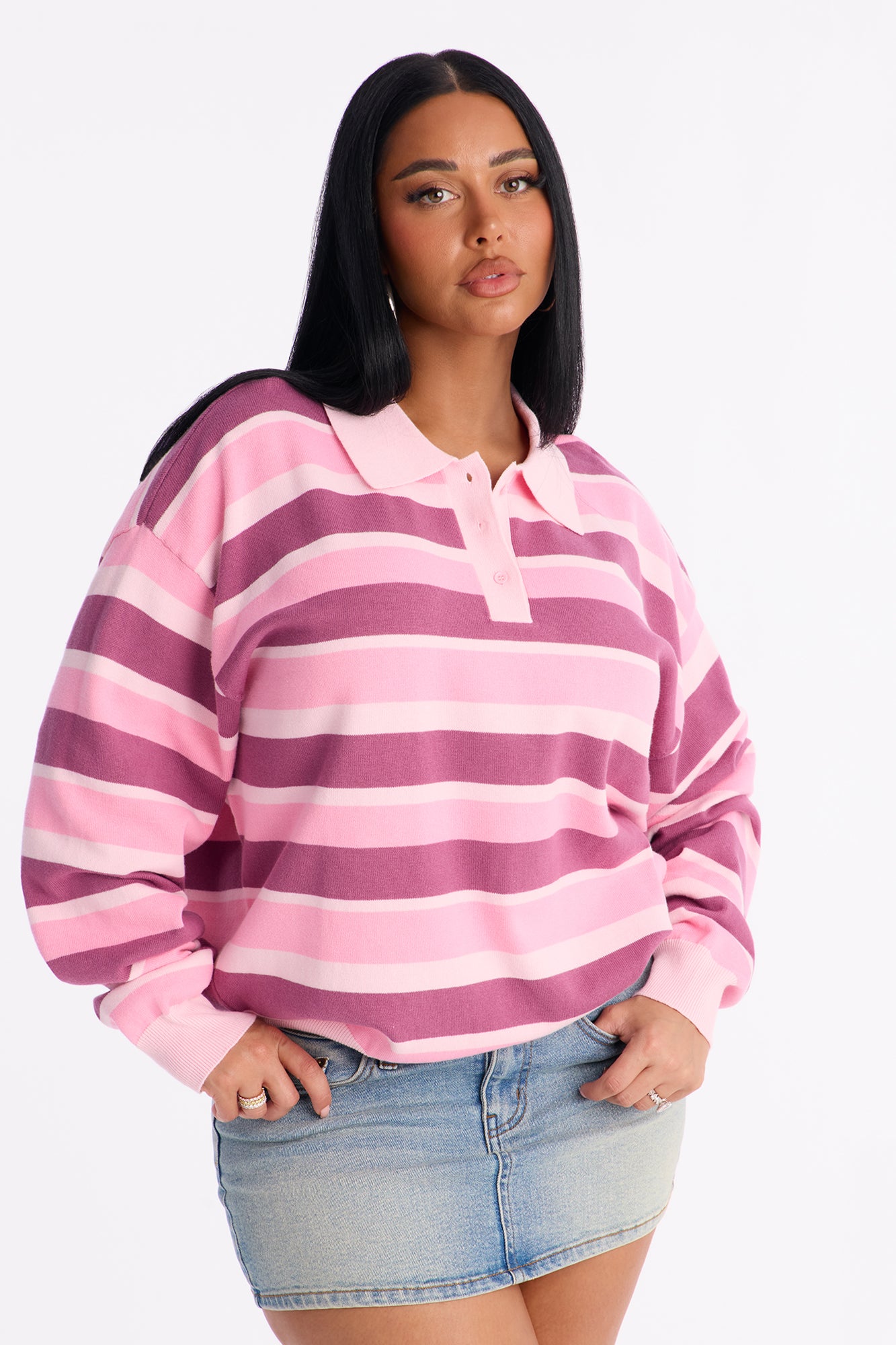 Martini Striped Polo Sweater - Pink/combo