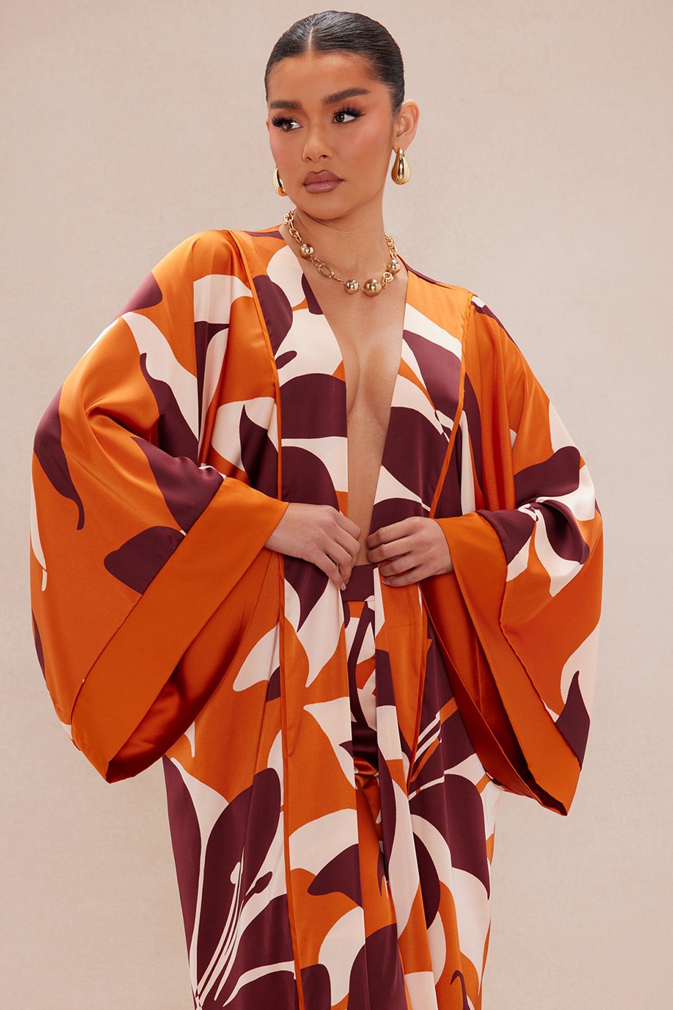 Sawyer Satin Kimono - Rust/combo