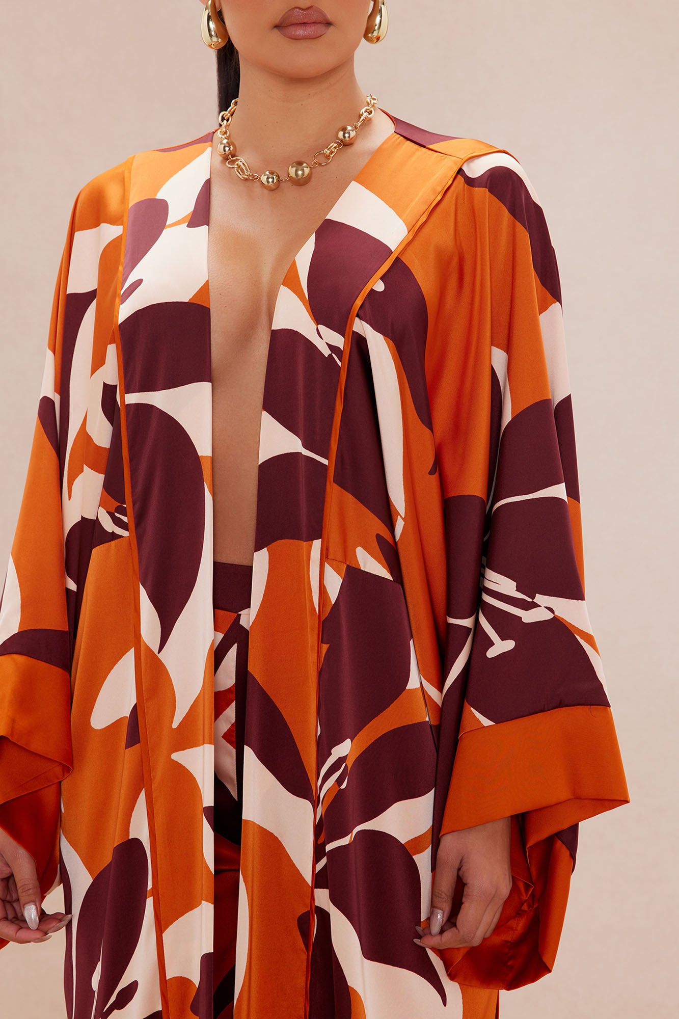 Sawyer Satin Kimono - Rust/combo