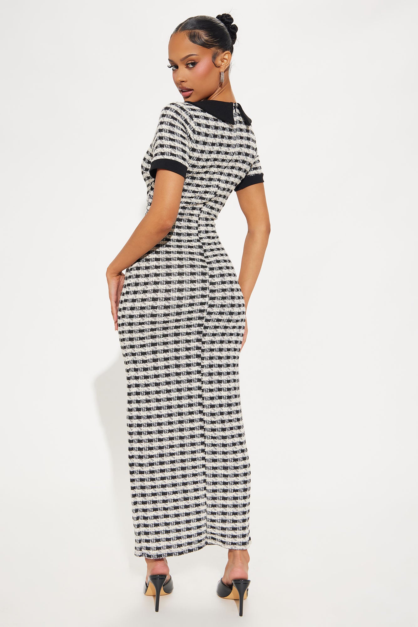 Jasmine Stretch Tweed Maxi Dress - Off White/combo