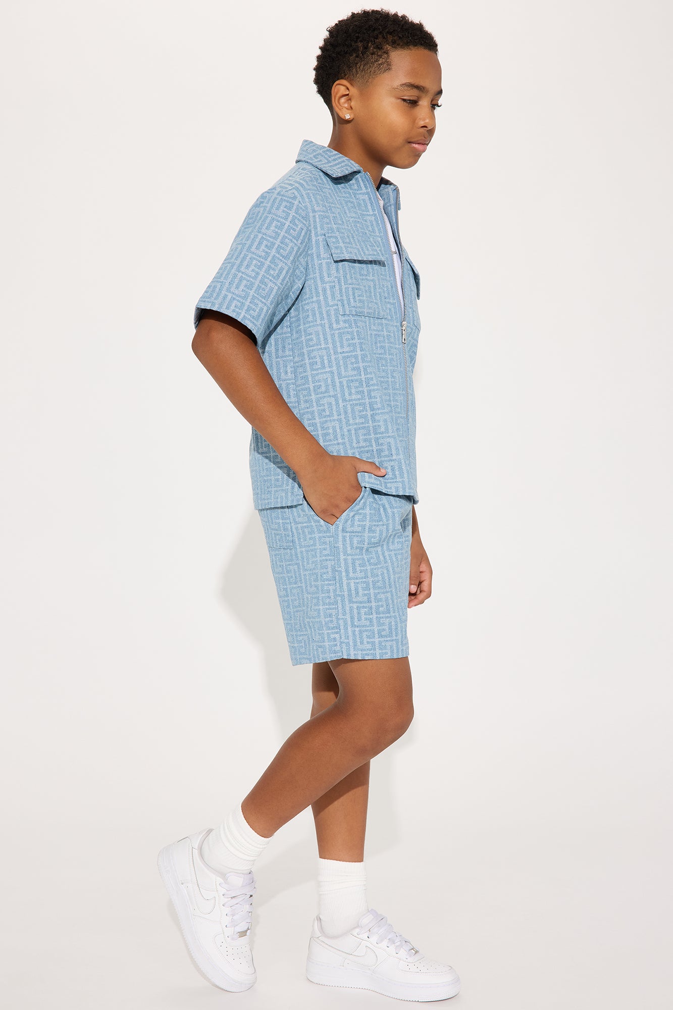 Mini Fallon Jacquard Relaxed Shorts - Blue