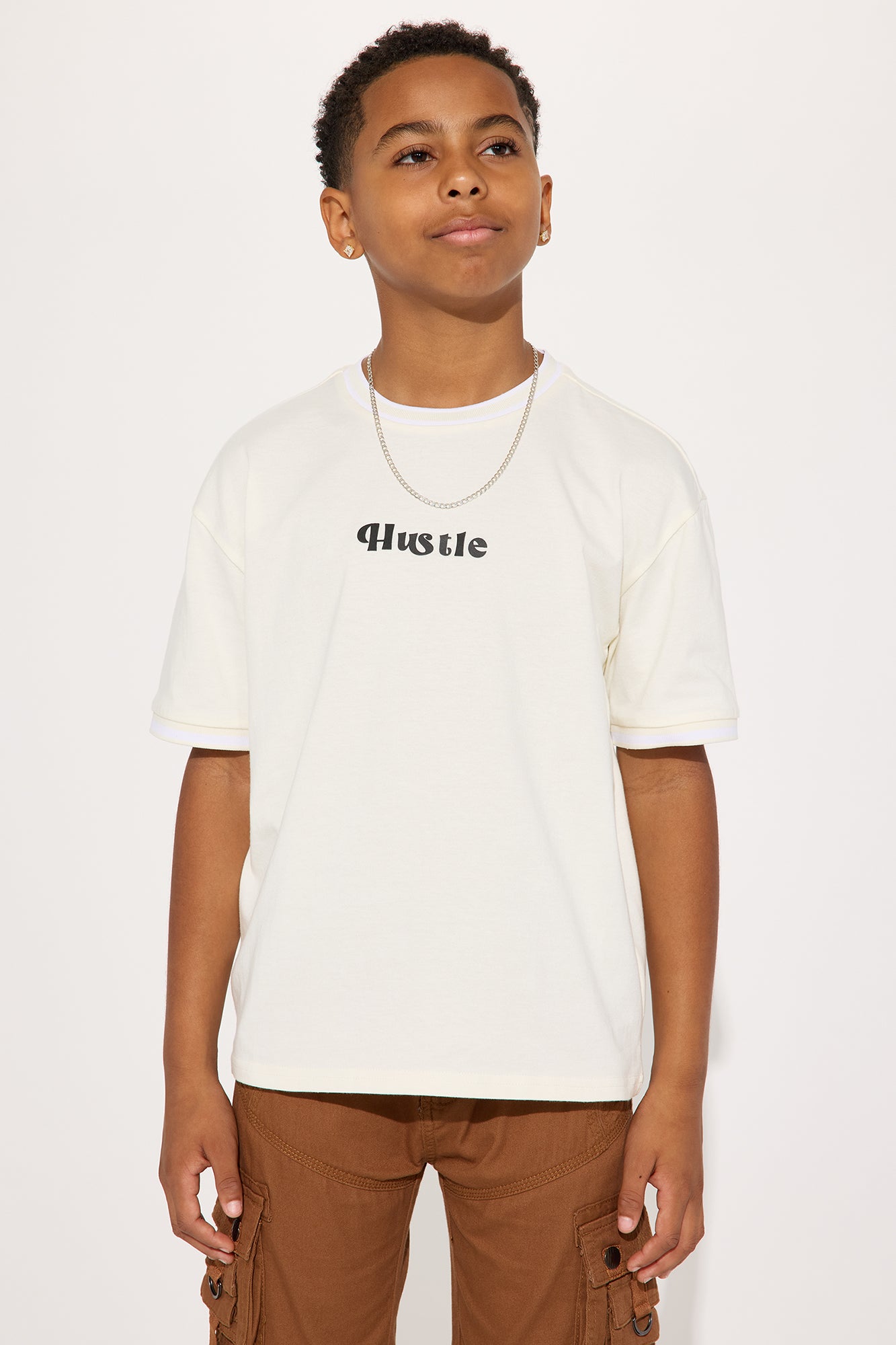 Mini Hustle Script Block Short Sleeve Tee - Cream