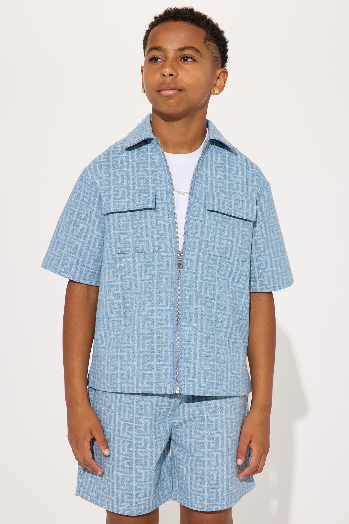 Mini Fallon Jacquard Zip Shirt - Blue