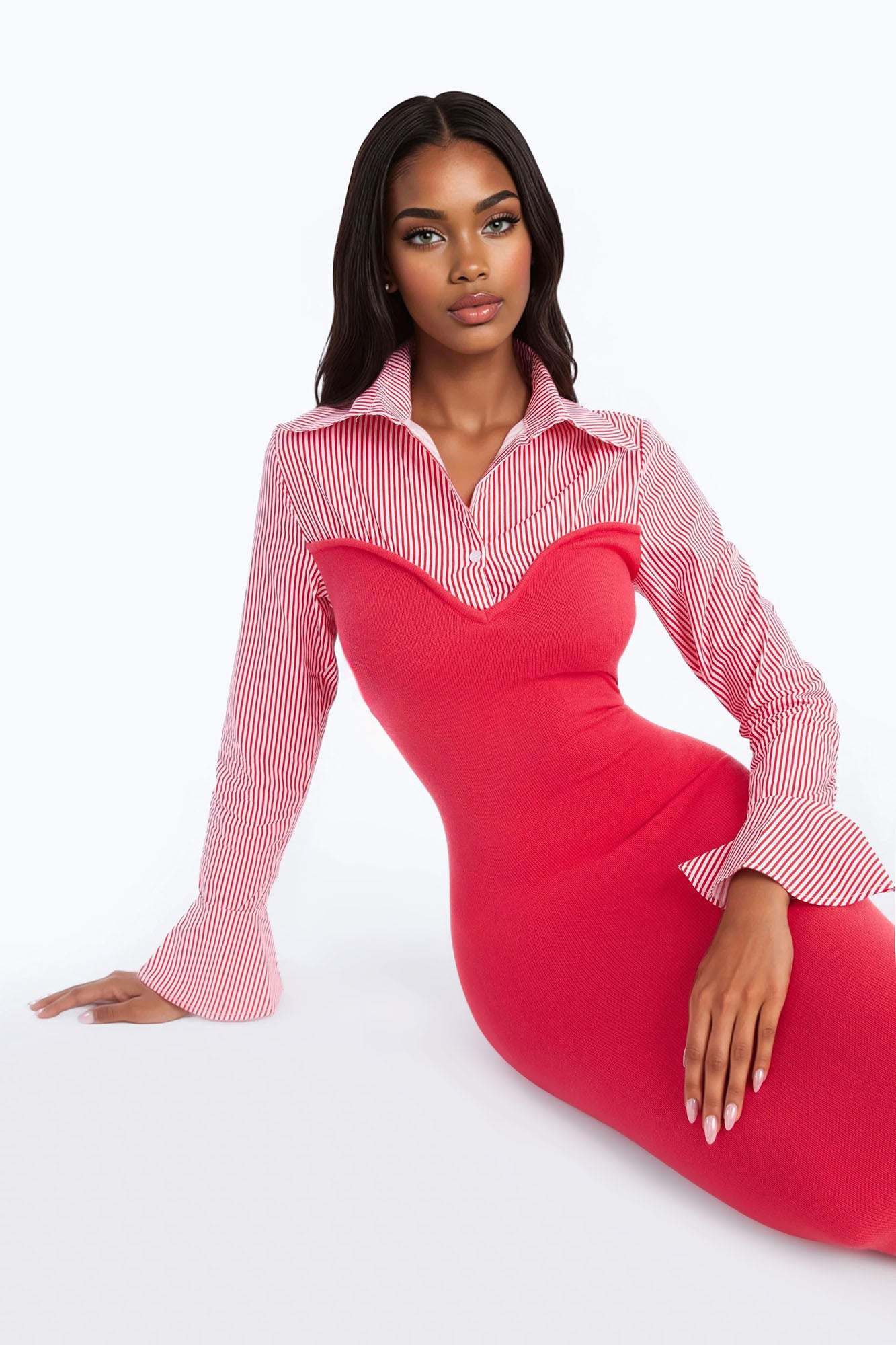 Maya Stripe Sweater Maxi Dress - Raspberry/Combo