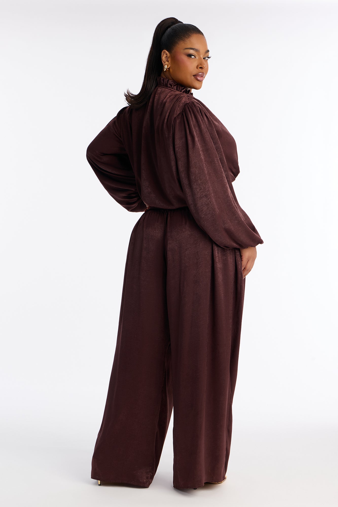 Amaya Satin Pant Set - Brown