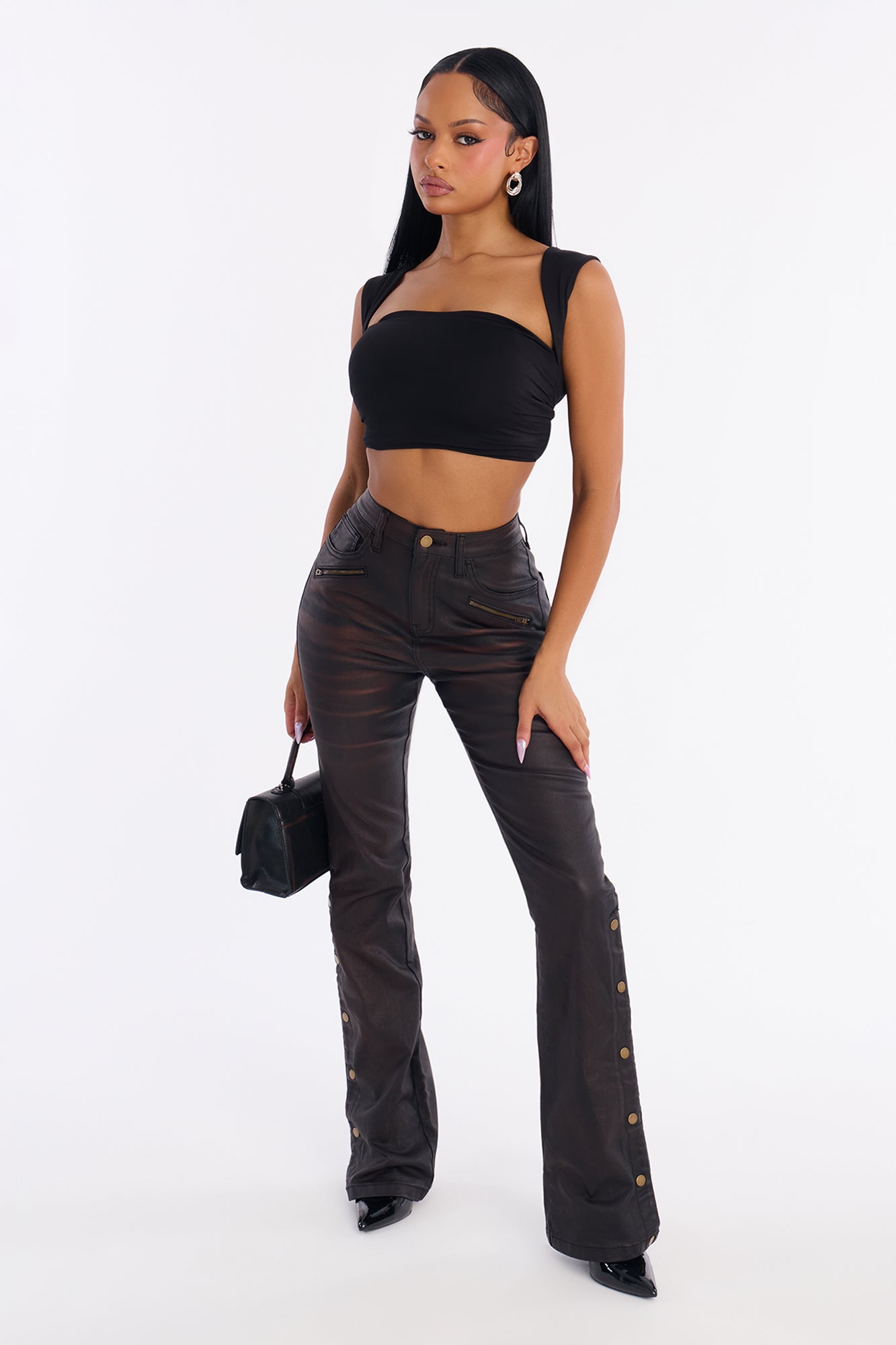 The Backbeat Coated Denim Bootcut Jeans - Black/Brown