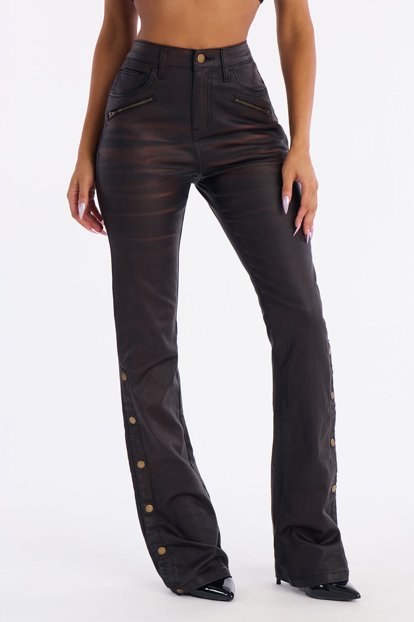 The Backbeat Coated Denim Bootcut Jeans - Black/Brown