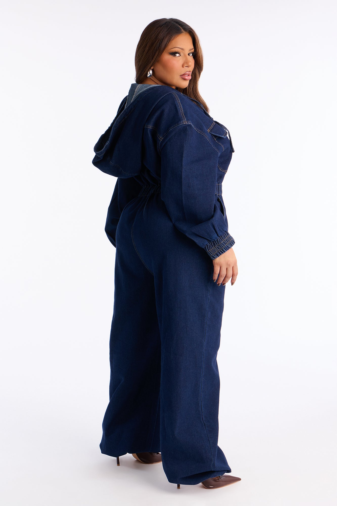 Faye Hooded Denim Jumpsuit - Dark Wash