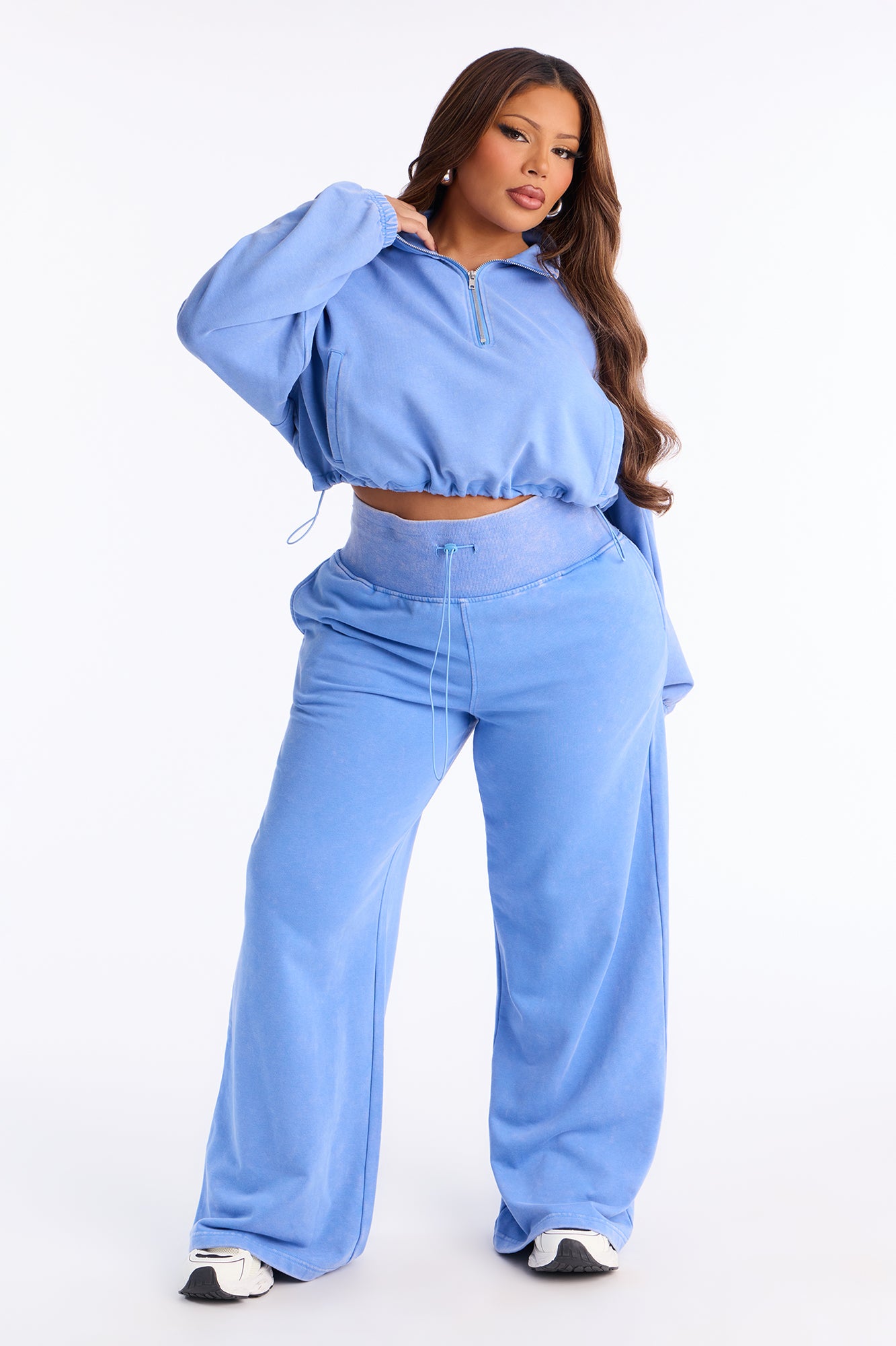 Lizel Washed Wide Leg Pant Set - Blue