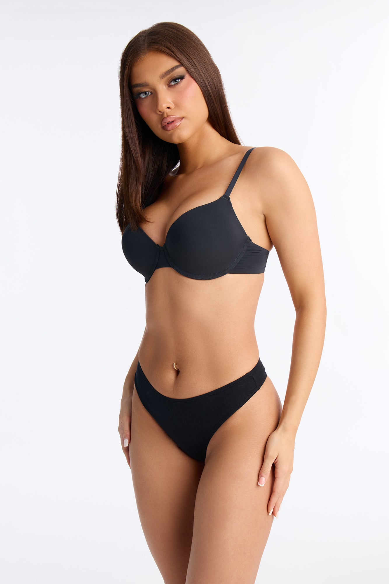 Nova Cotton Dipped Thong Panty - Black