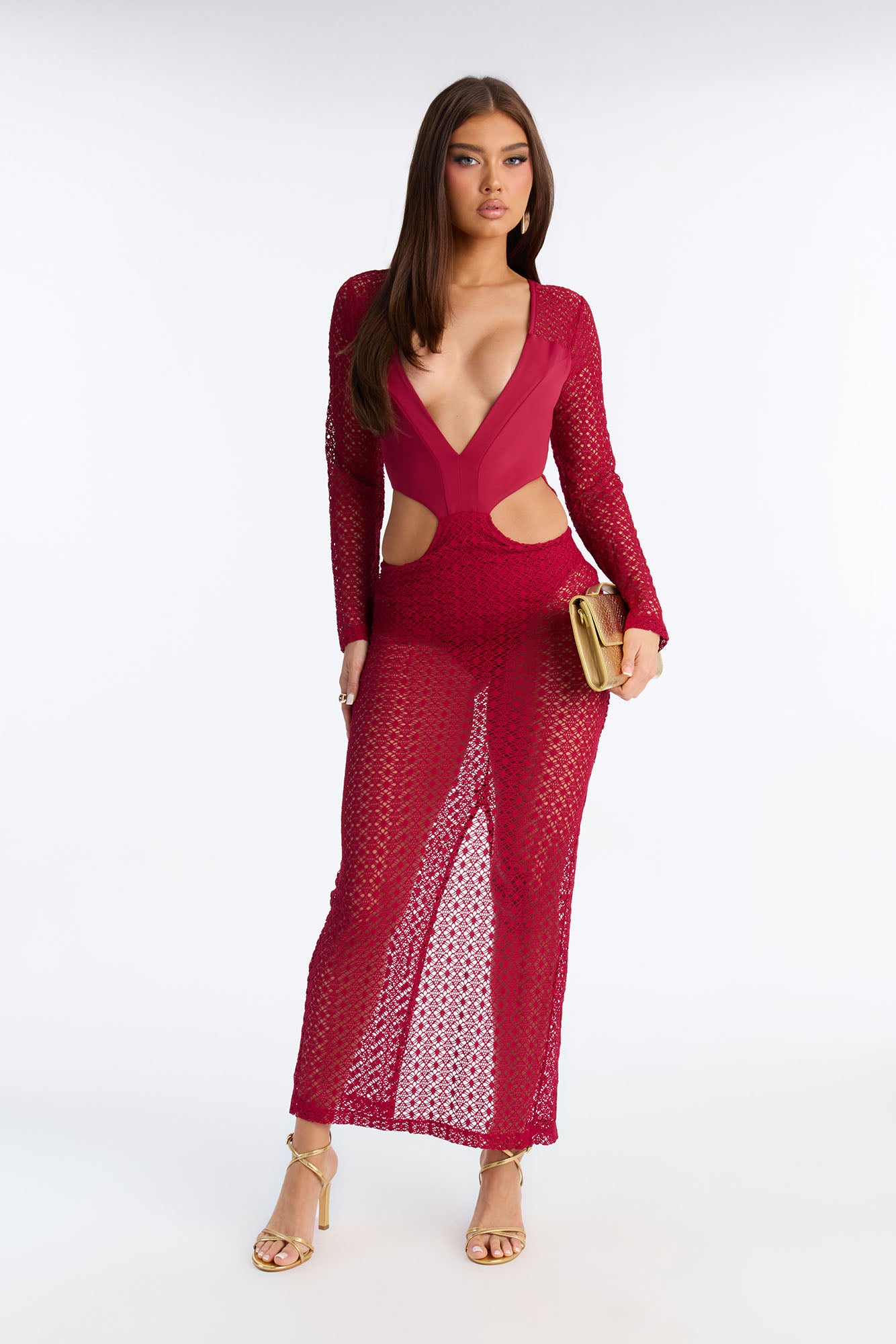 Come Thru Sheer Maxi Dress - Wine