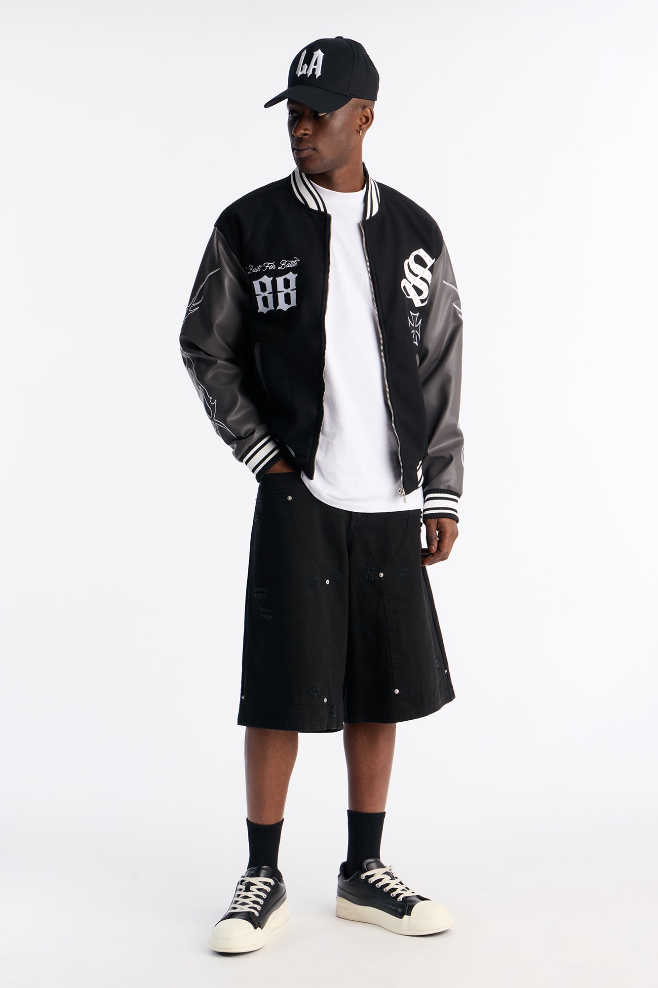 Grace Found Me Rhinestone Varsity Jacket - Black
