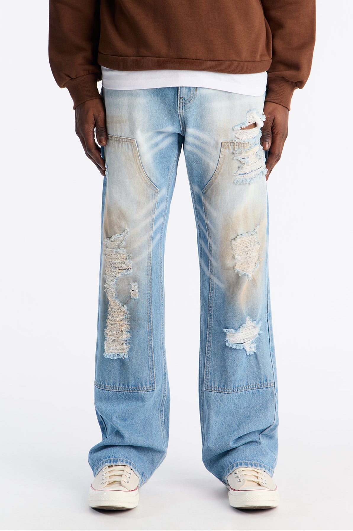 Stacked Slim Flare Dust Up Destroyed Carpenter Jean - Light Wash