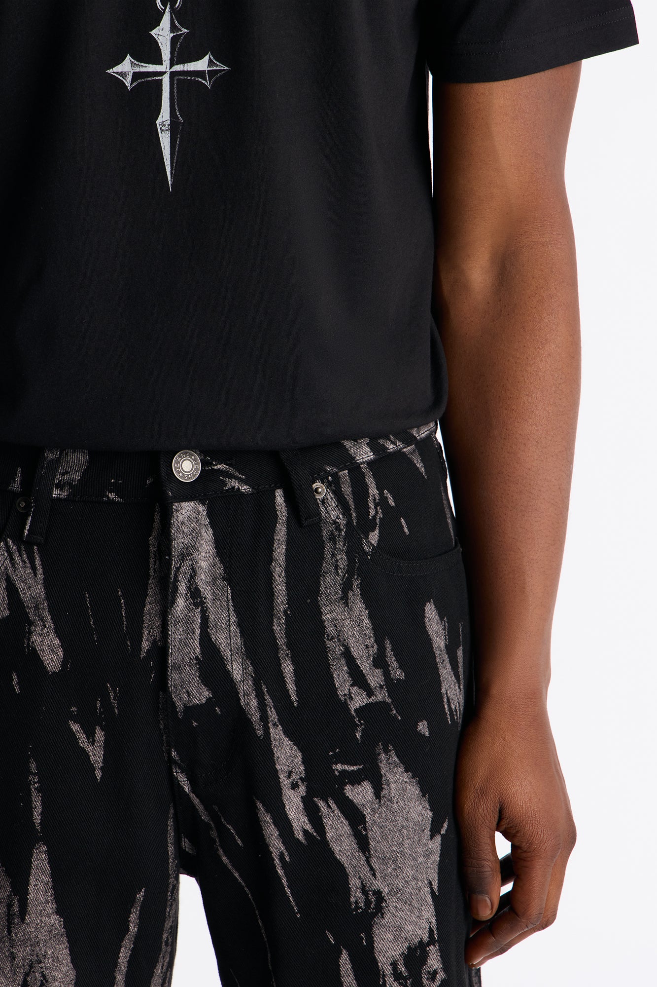 Relaxed Blackout Stripes Denim Short - Black/White