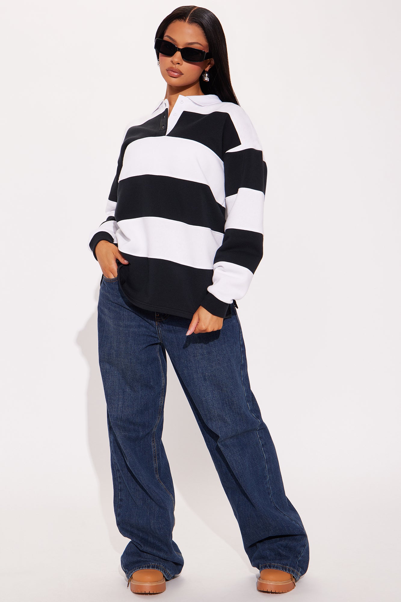 Katie Rugby Striped Polo - Black