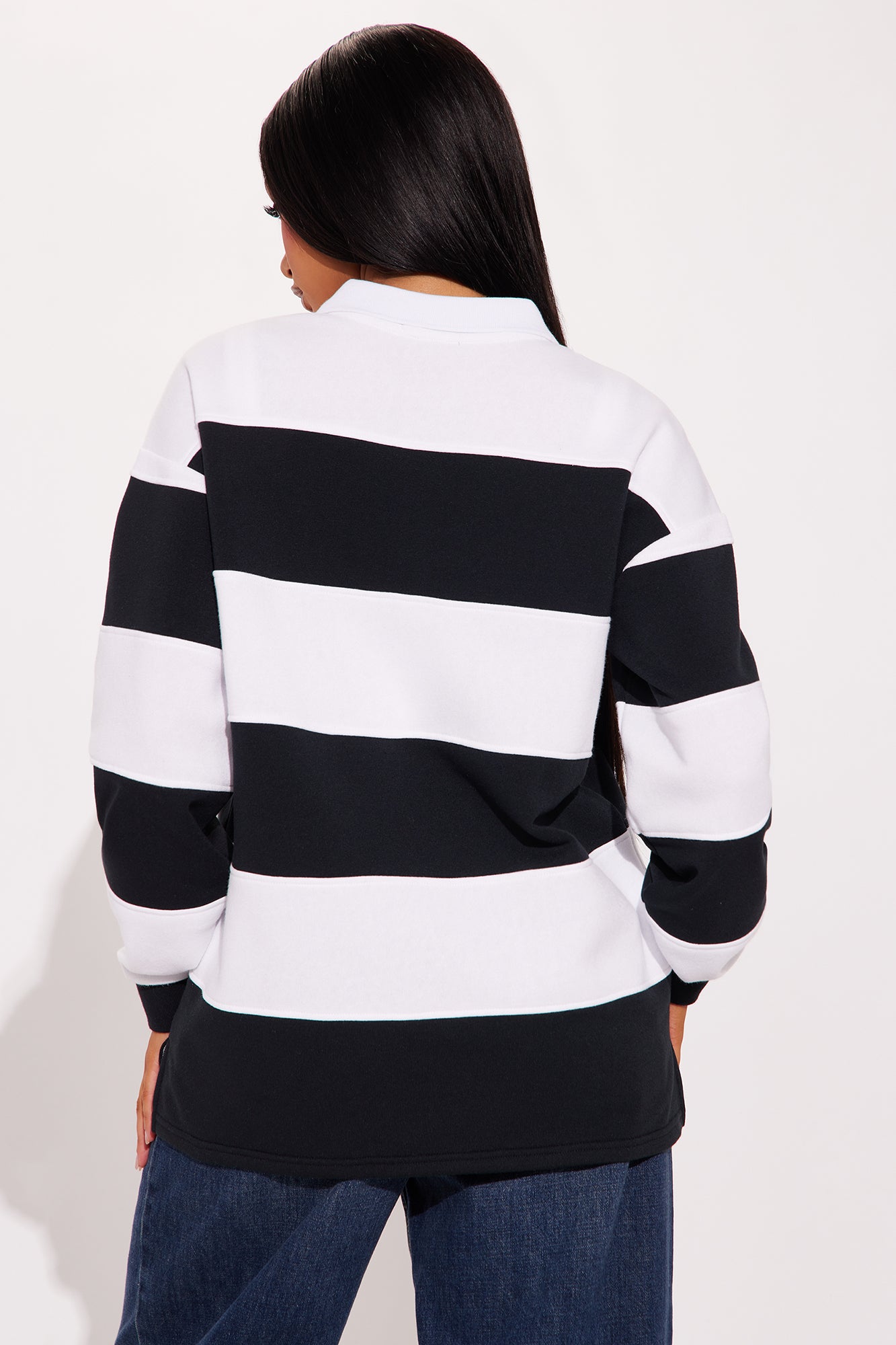Katie Rugby Striped Polo - Black
