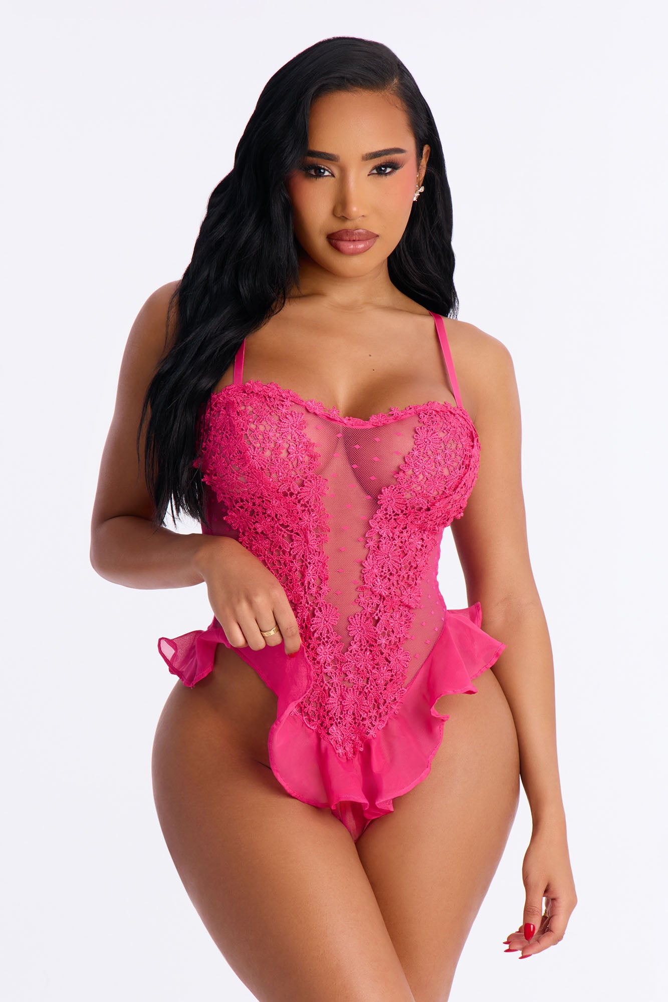 Bedroom Dreams Mesh Embroidered Sleep Teddy - Fuchsia