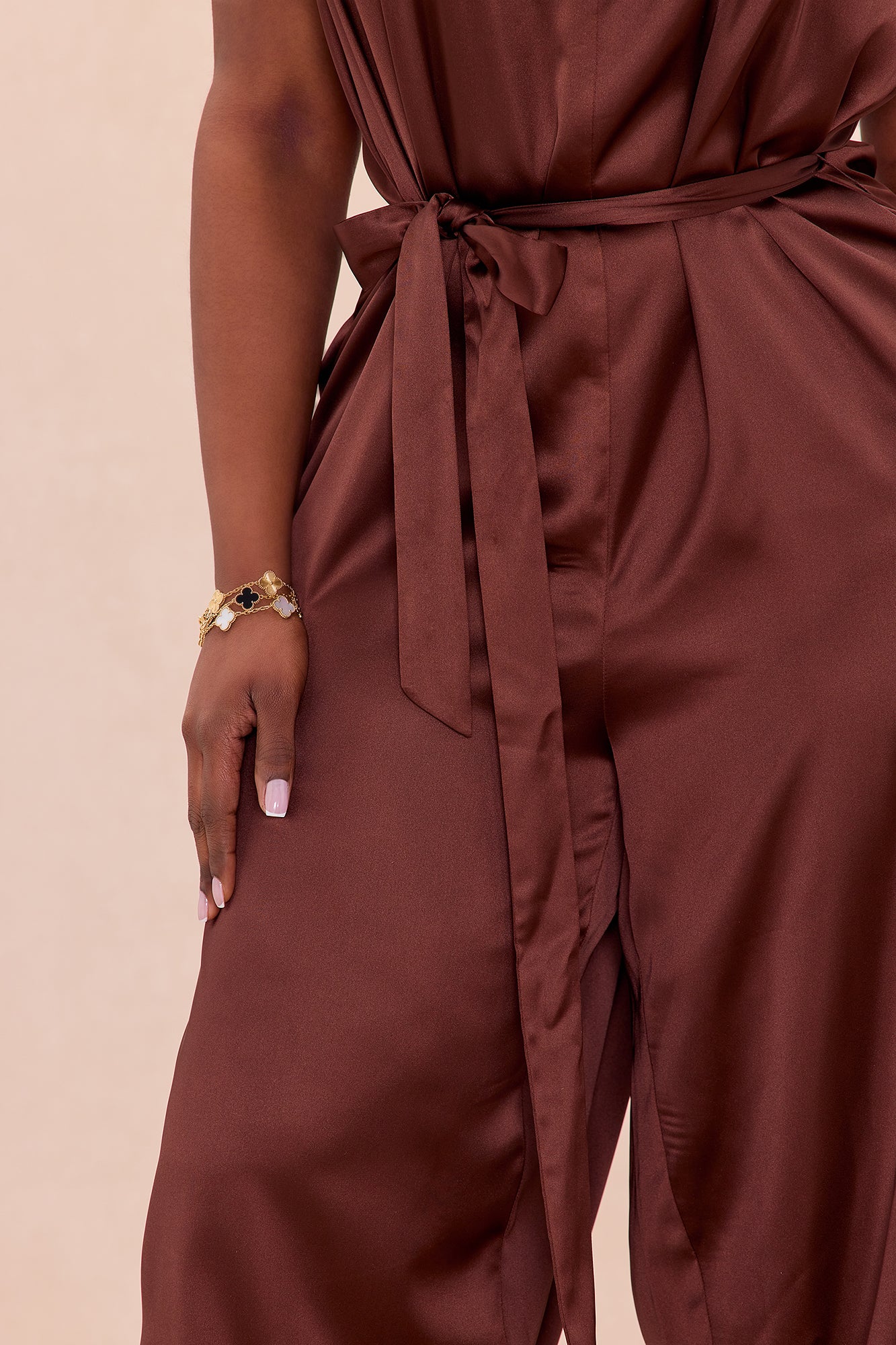 Sylvie Balloon Pant Satin Jumpsuit - Chocolate