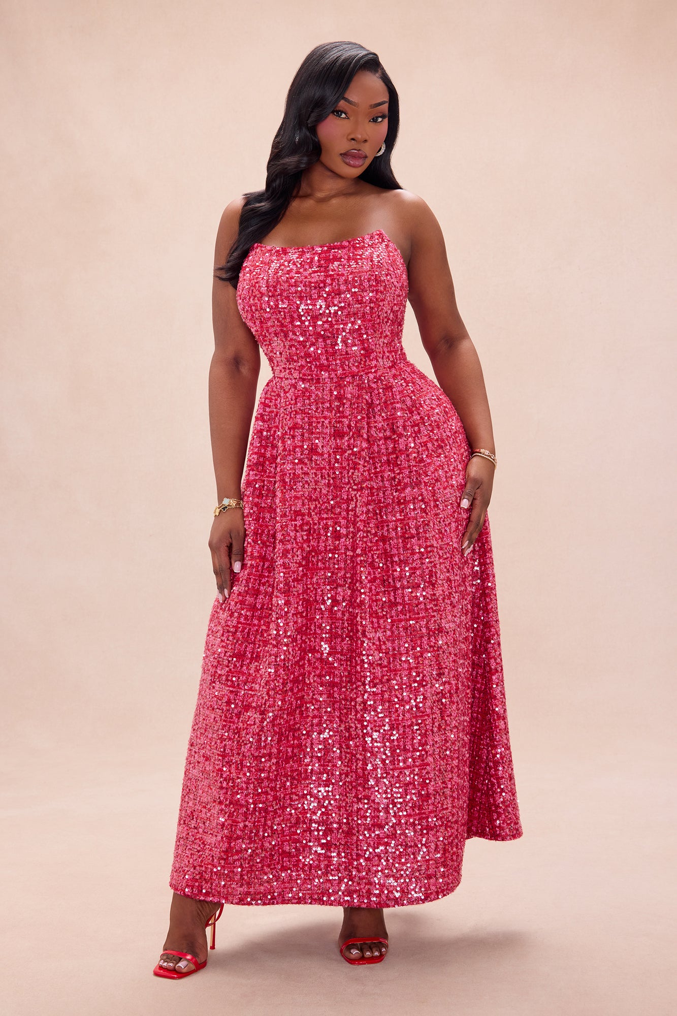 Margot Embellished Tweed Midi Dress - Hot Pink