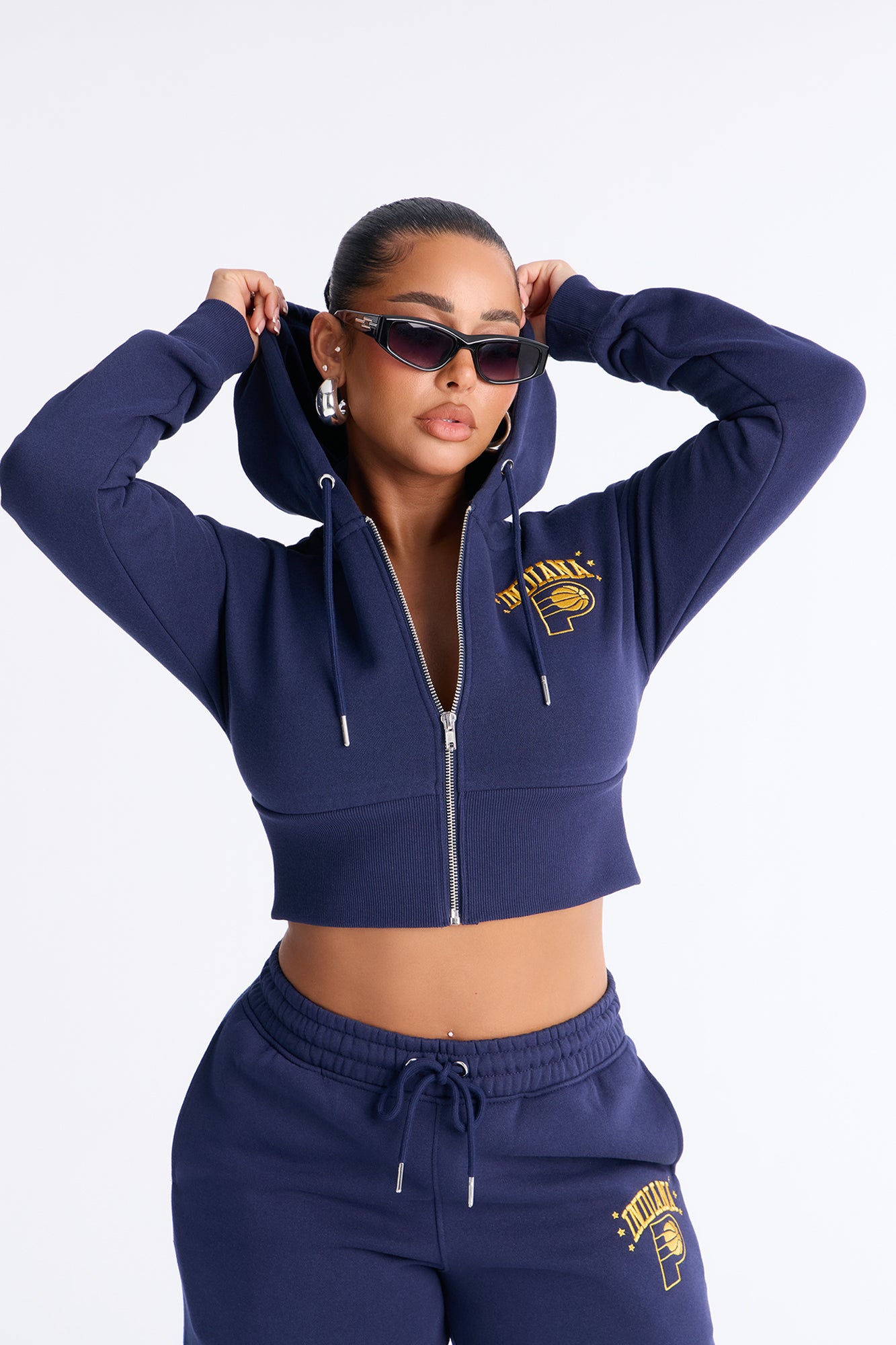 NBA Indiana Pacers Cropped Fleece Full Zip Hoodie - Navy