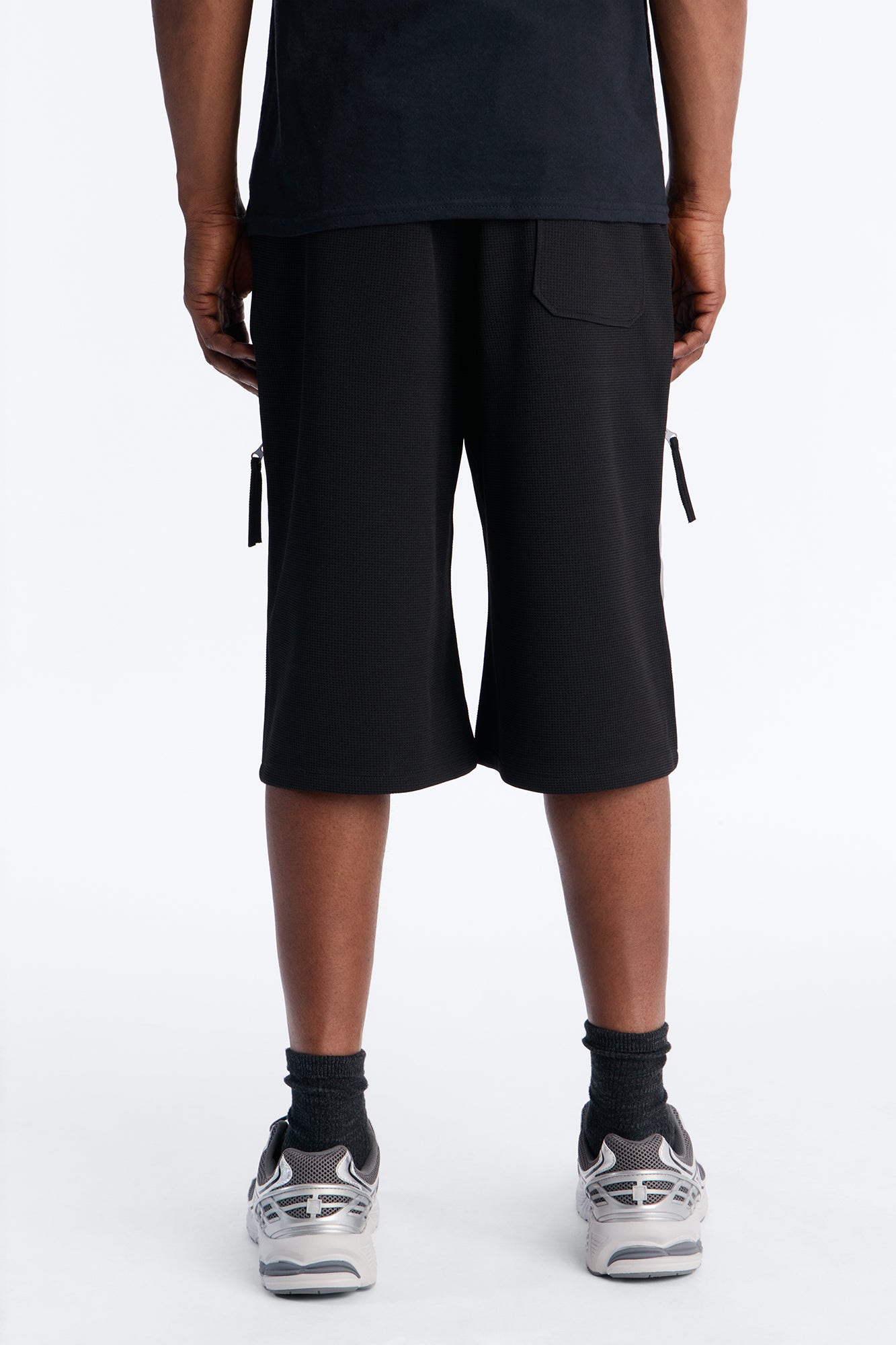Relaxed Asymmetrical Waffle Tech Short - Black