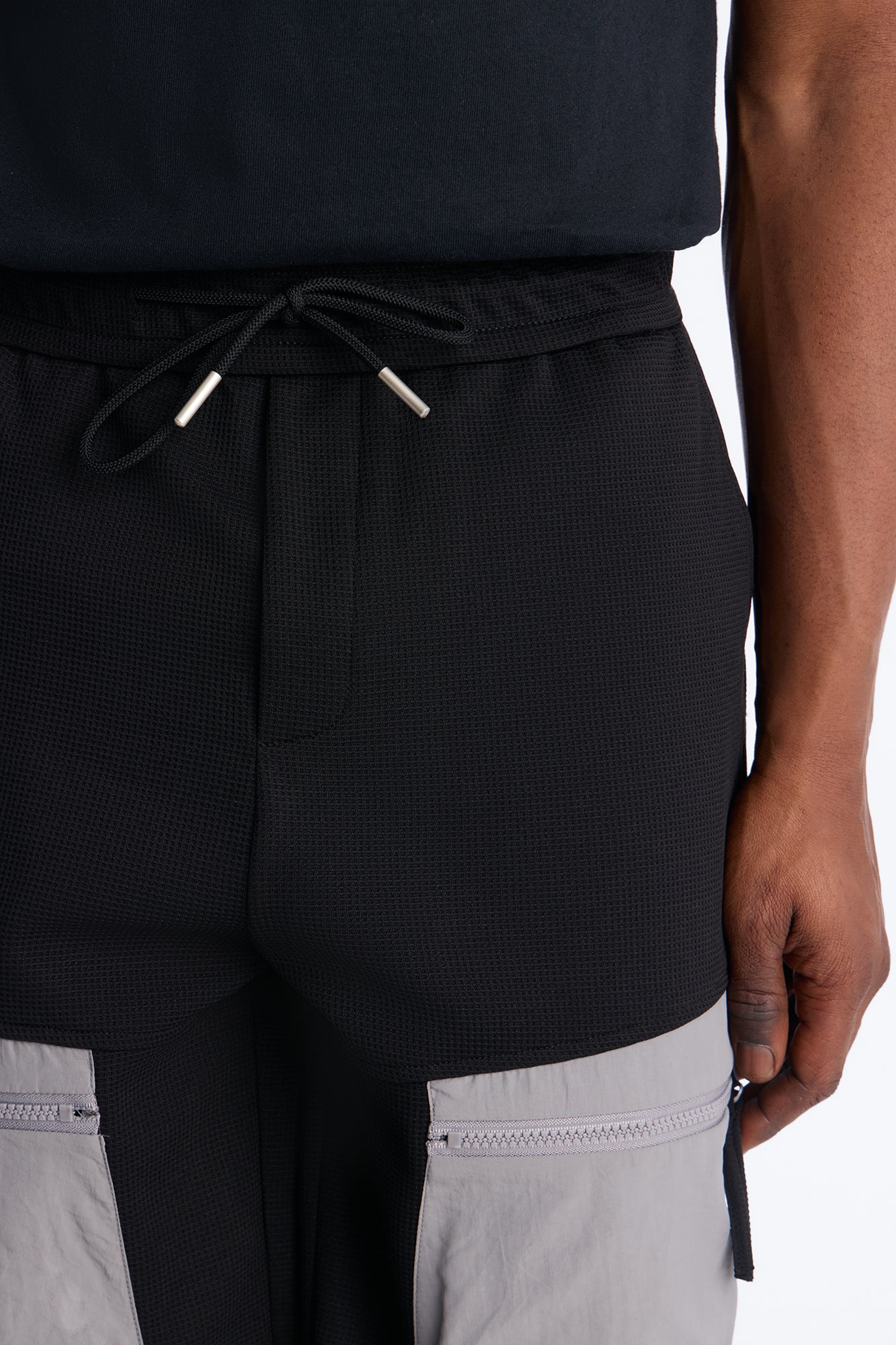 Relaxed Asymmetrical Waffle Tech Short - Black
