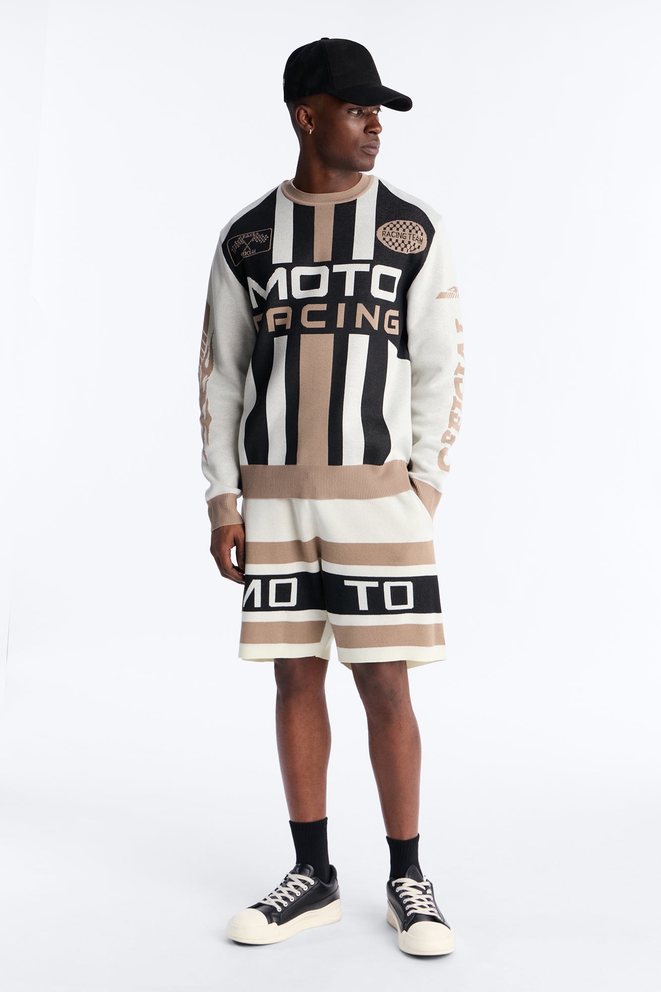 Retro Moto Stripe Sweater Short - Cream