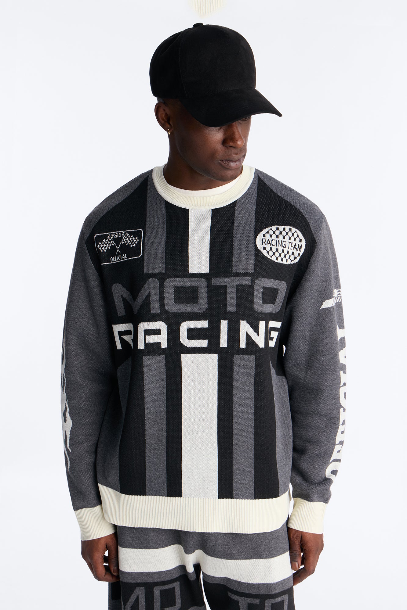 Retro Moto Stripe Sweater Shirt - Grey