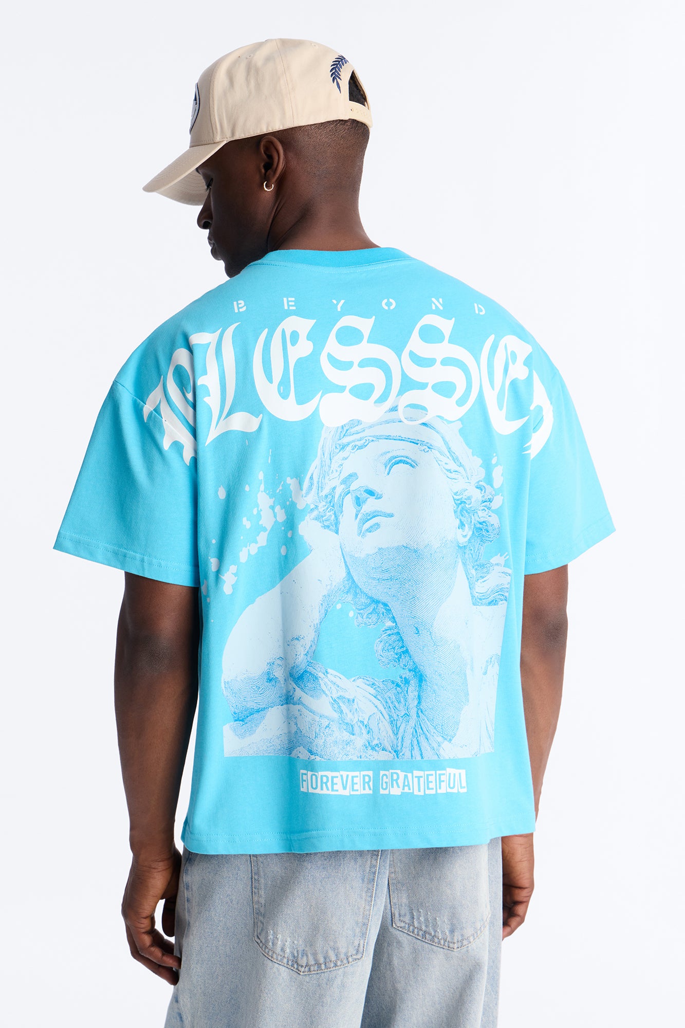 Beyond Blessed Oversized Premium Short Sleeve Tee - Light Blue