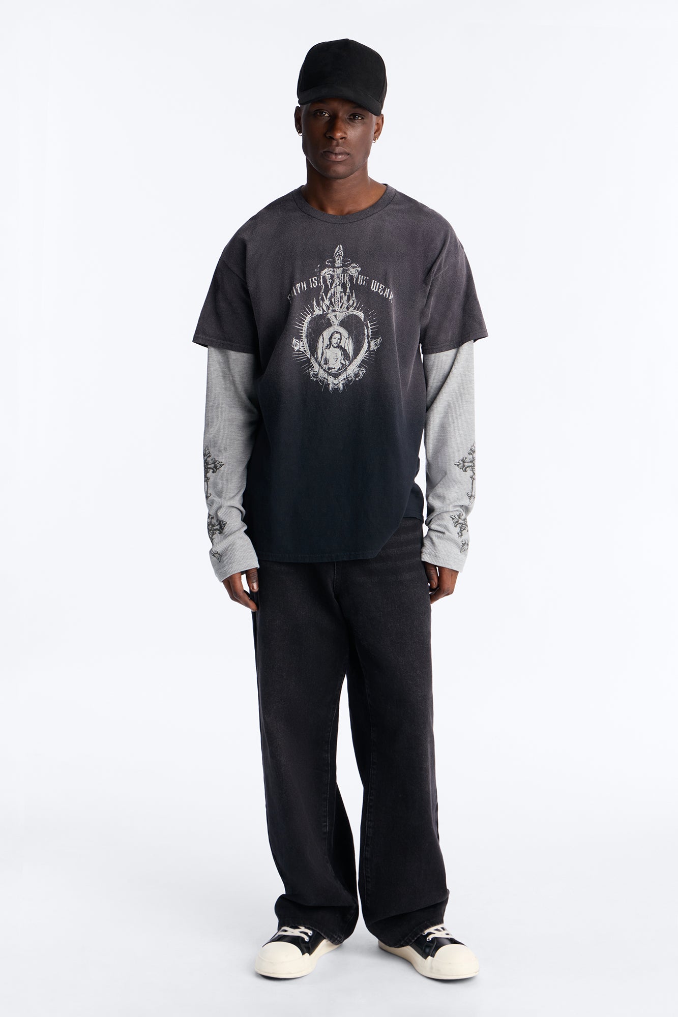 Cross My Heart 2fer Long Sleeve Tee - Black