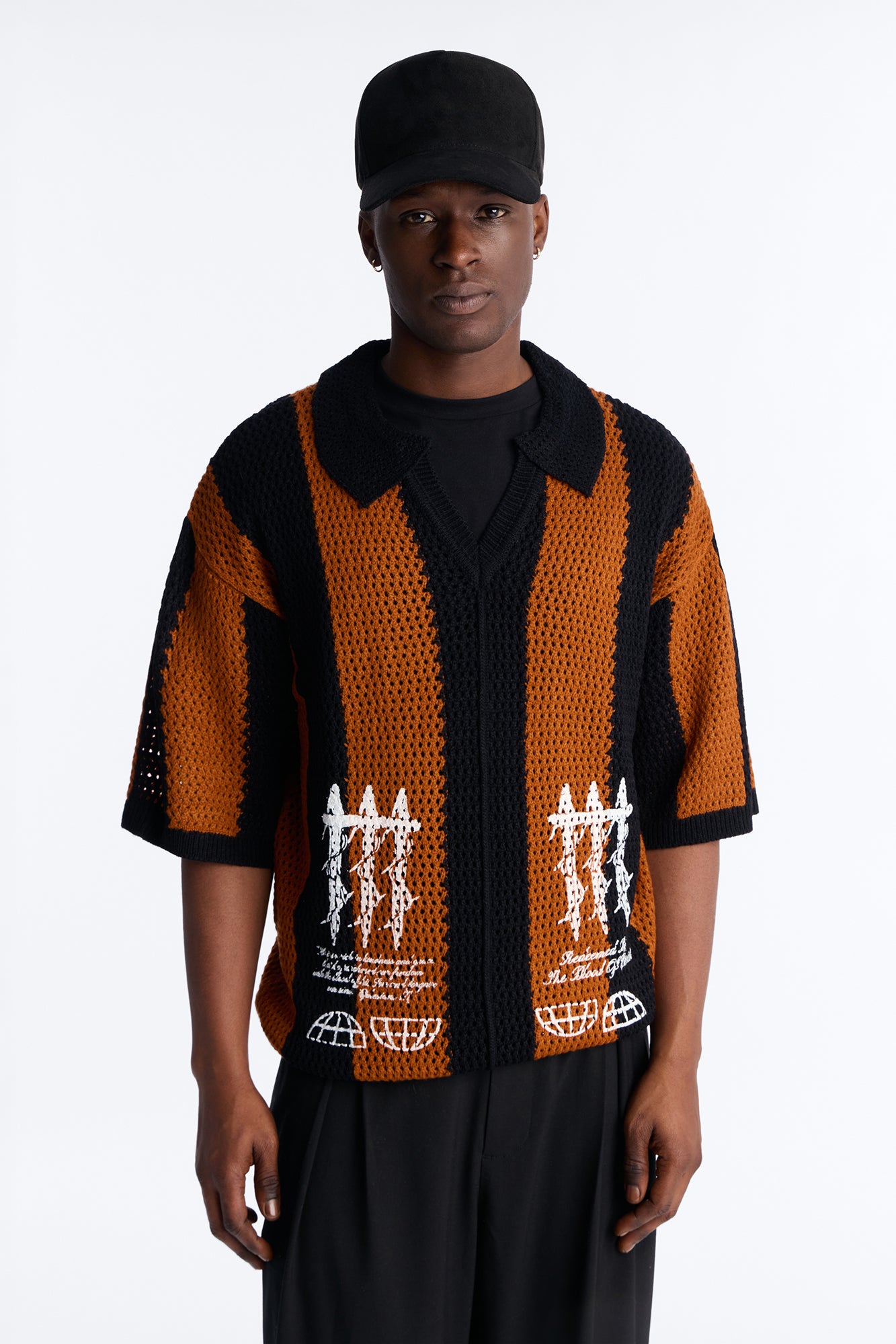 Istanbul Crochet Johnny Collar Shirt - Brown Combo