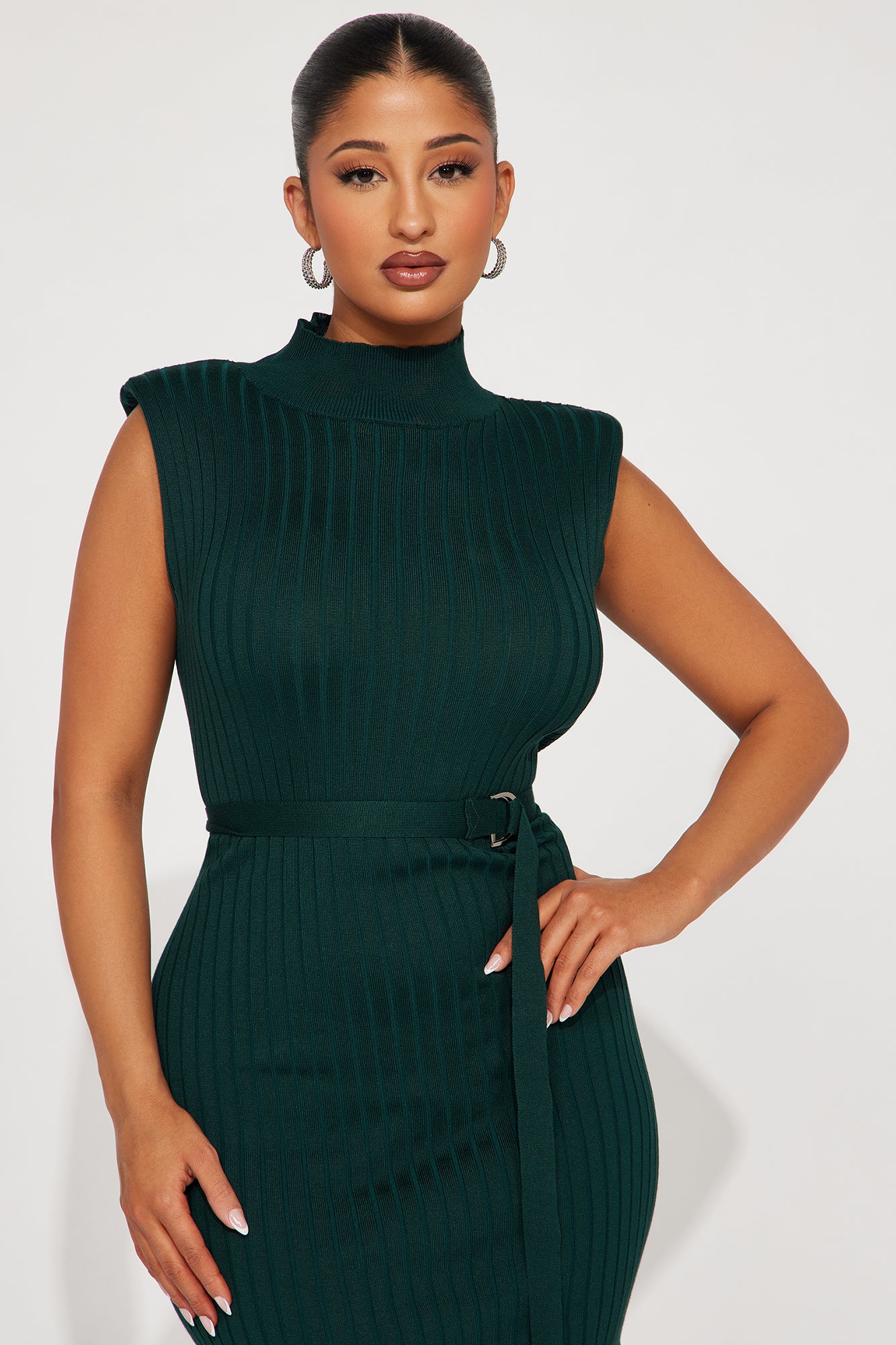 Dreamy Jane Mock Neck Midi Dress - Green
