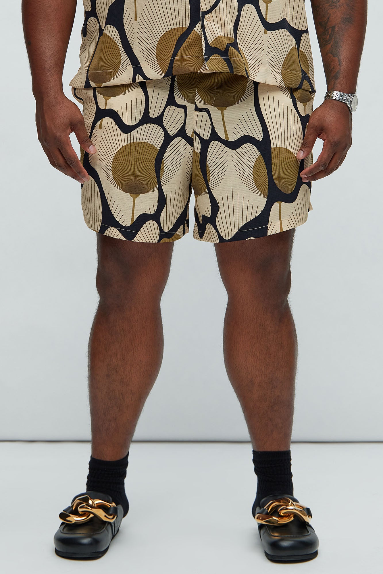 Sahara Textured Warmup Shorts - Tan/Multi