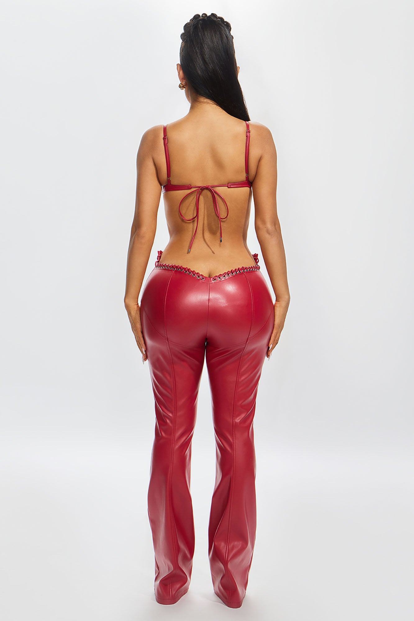 Lana Faux Leather Bra Top - Red