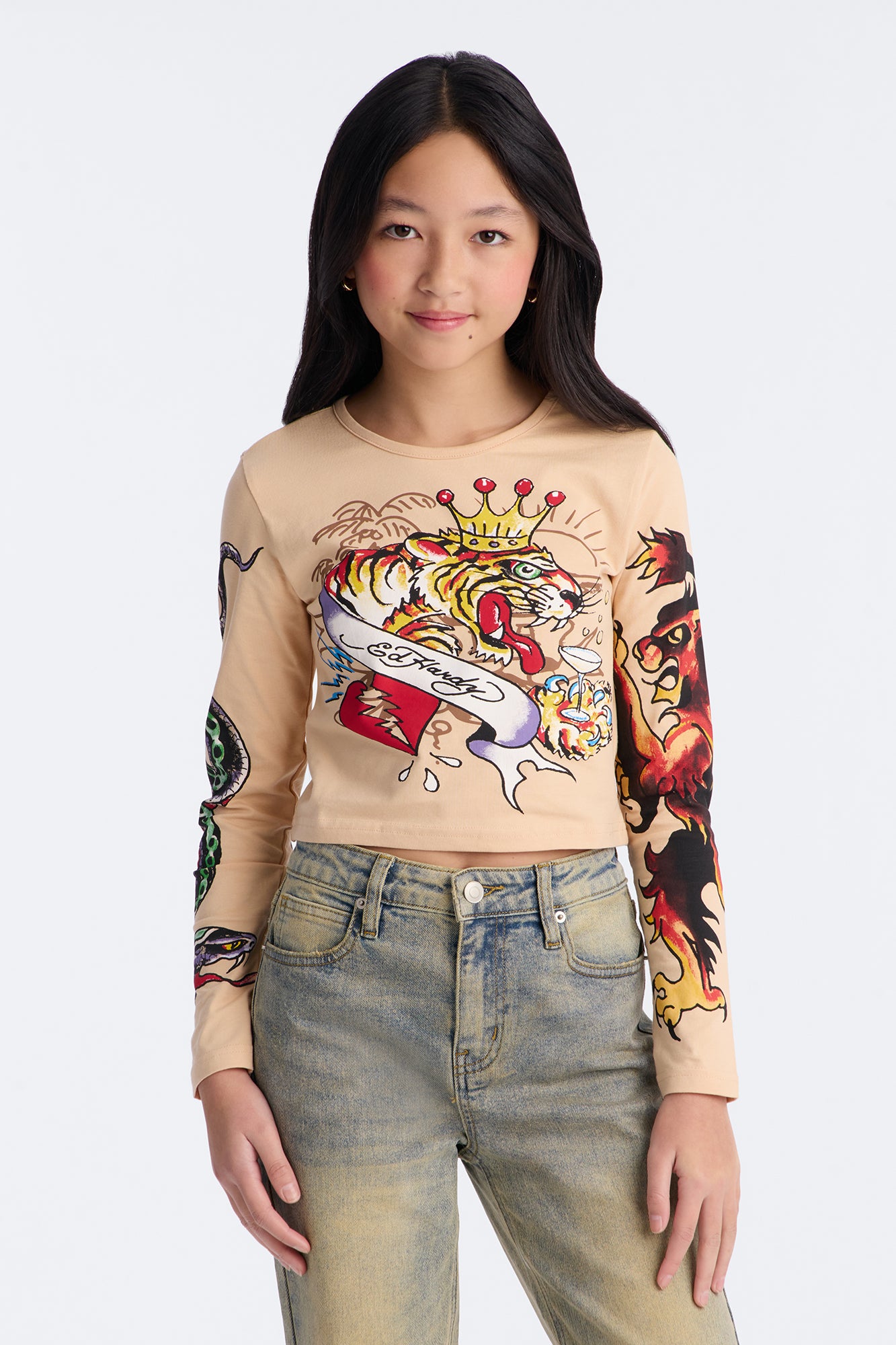 Mini Ed Hardy Bold Tiger Long Sleeve Tee - Sand