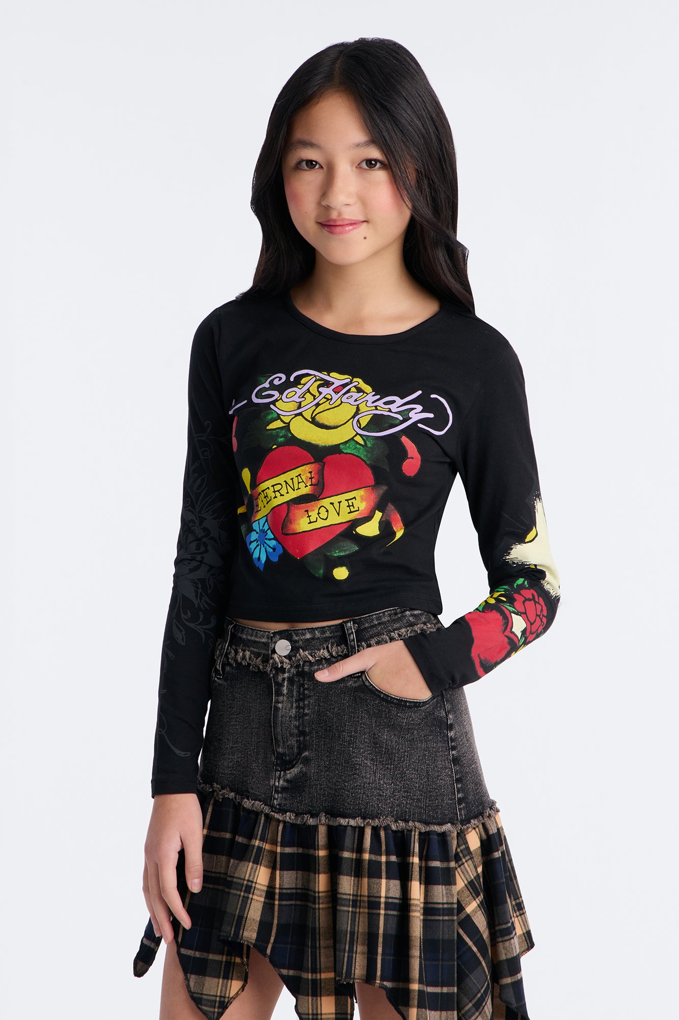 Mini Ed Hardy Eternal Love Long Sleeve Tee - Black