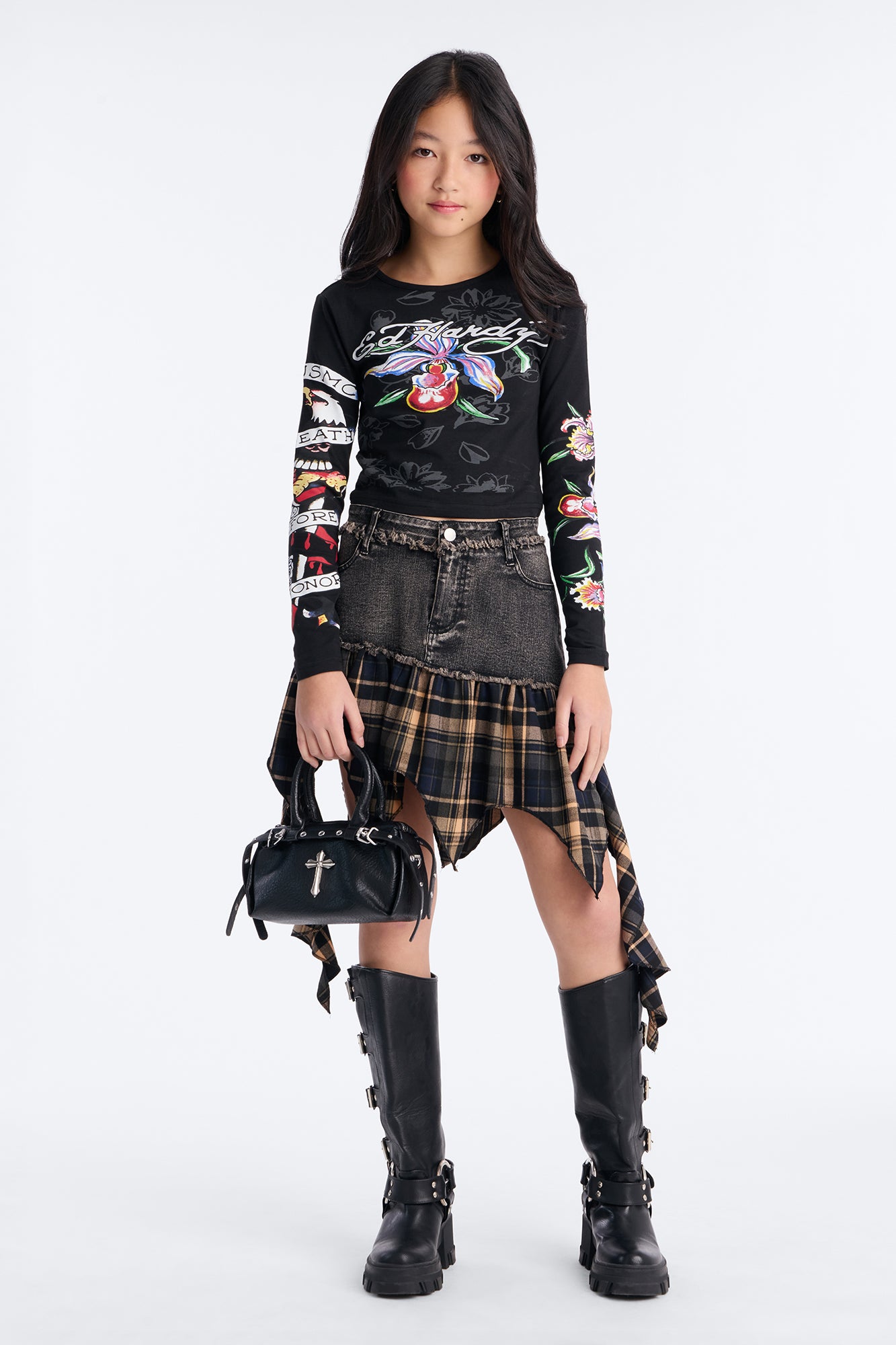Mini Ed Hardy Death Before Dishonor Long Sleeve Tee - Black