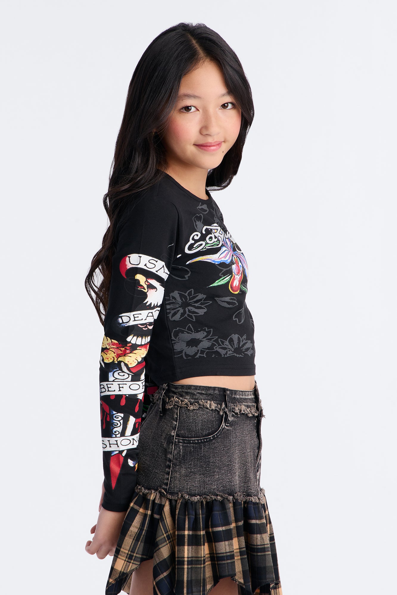 Mini Ed Hardy Death Before Dishonor Long Sleeve Tee - Black