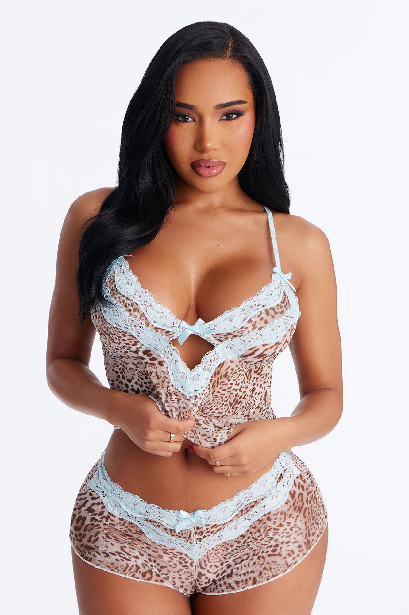 Kianna 2 Piece Leopard Mesh Cami Set - Blue/combo