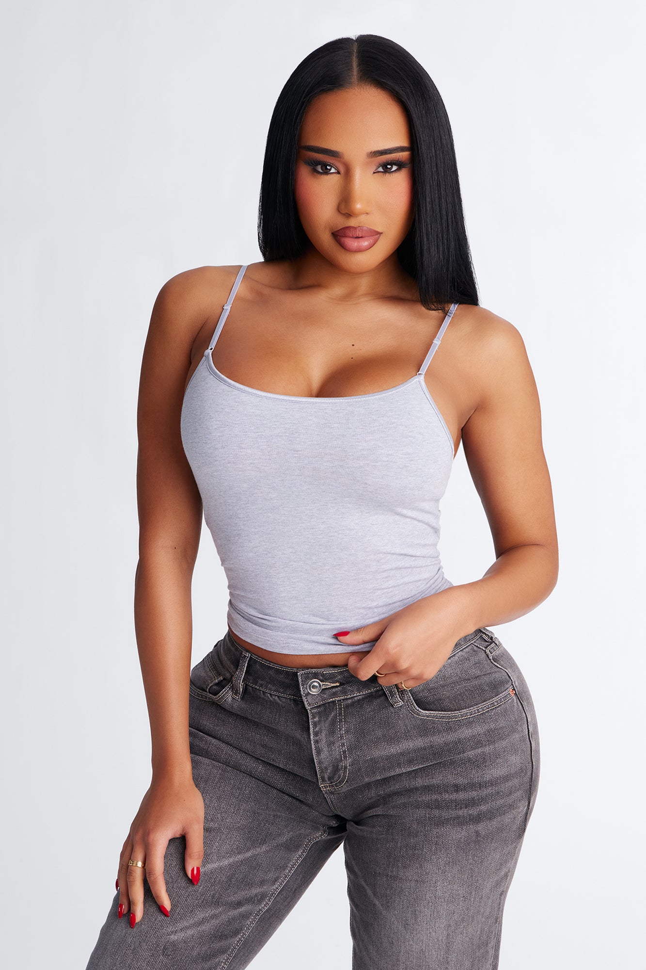 All I Need Built In Bra Cami Crop Top - Heather Grey