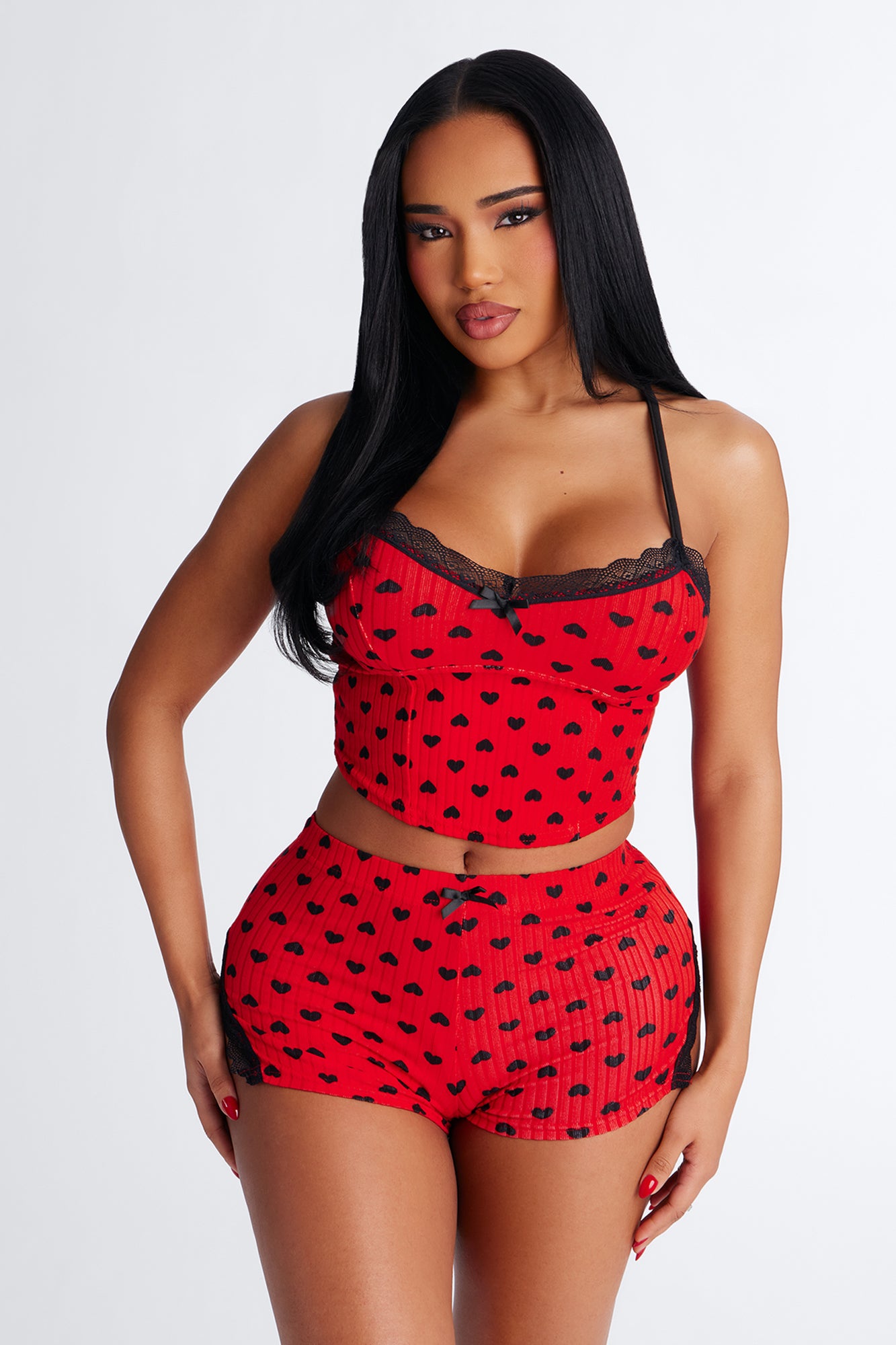 Say You Love Me Ribbed Cami PJ Short Set - Red/Black