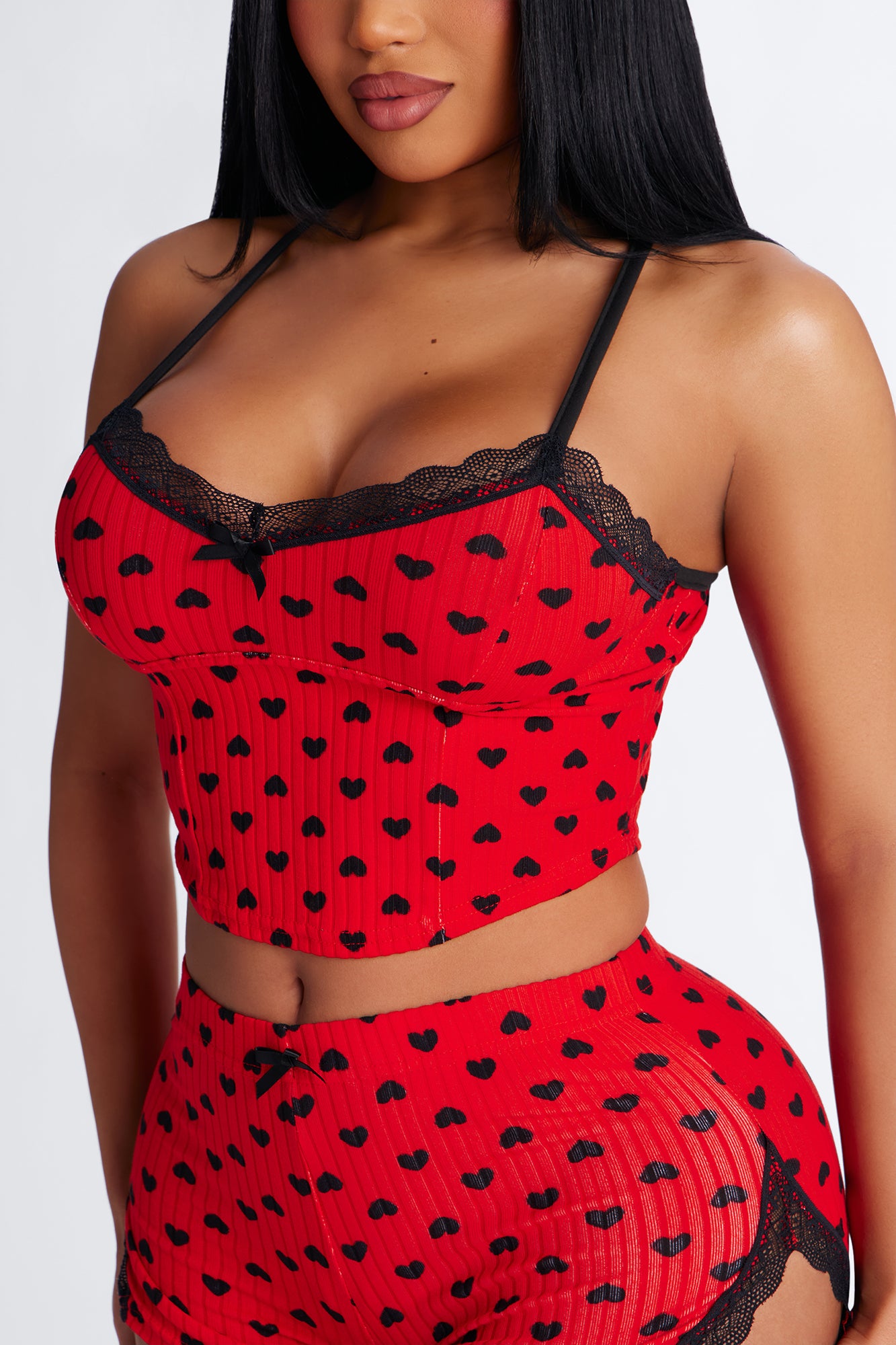 Say You Love Me Ribbed Cami PJ Short Set - Red/Black