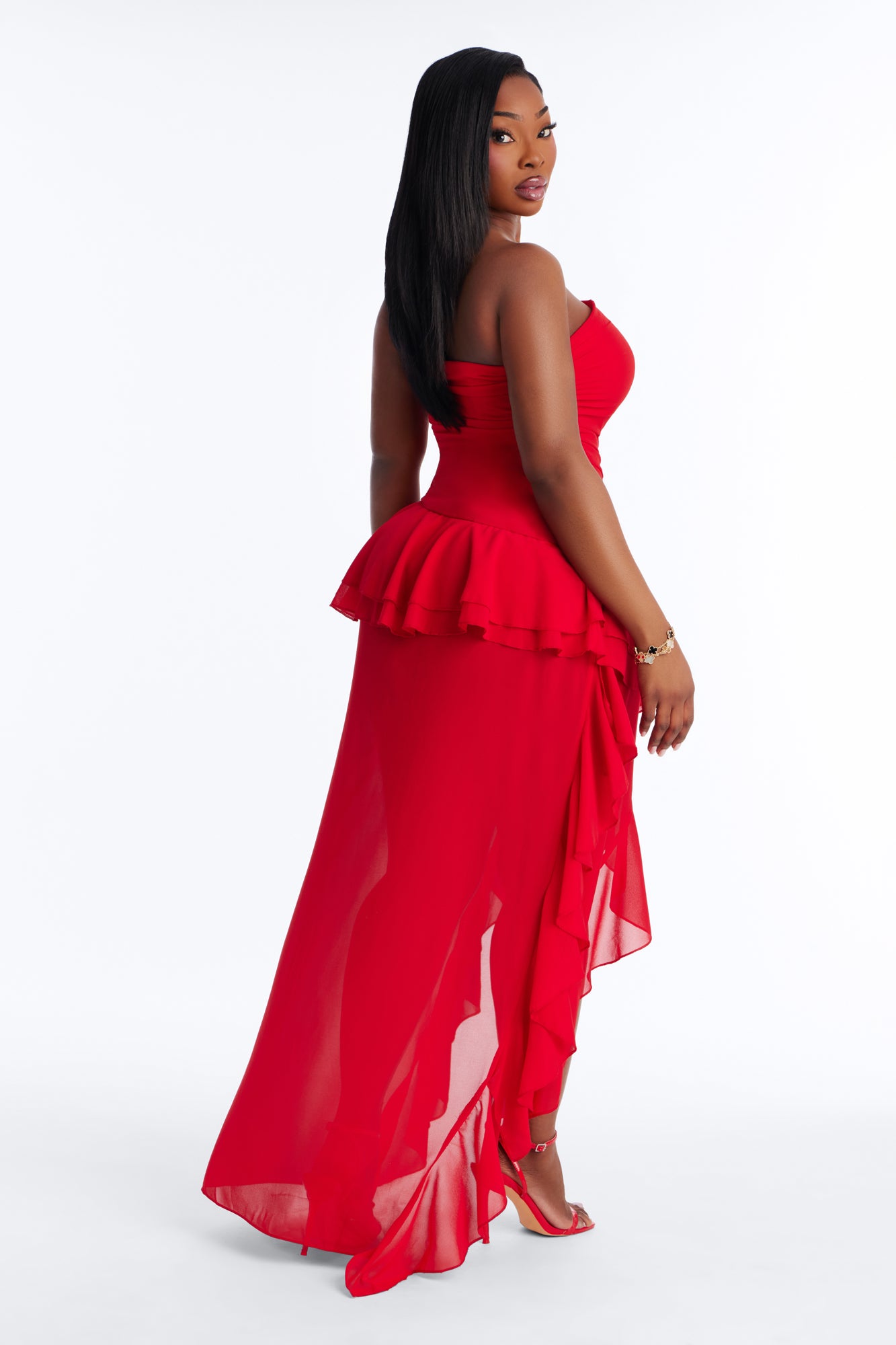 Big Flirt High Low Ruffle Dress - Red