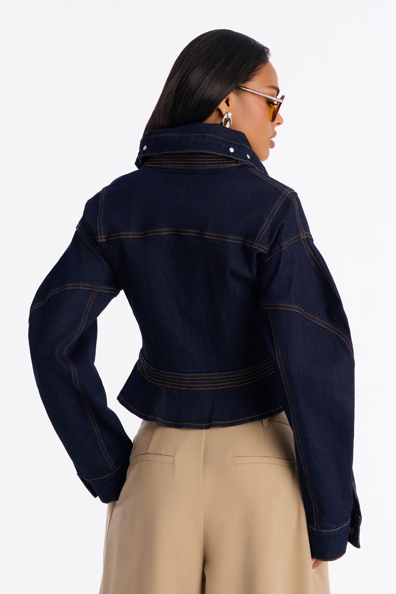 Hide You High Neck Denim Jacket - Dark Wash