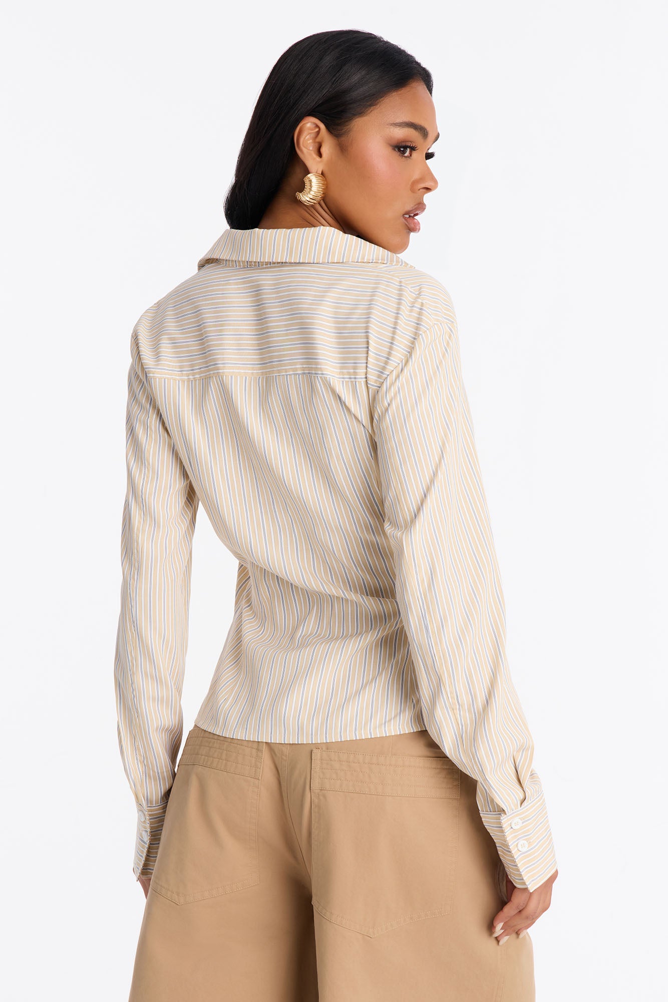Savanna Wrap Over Striped Poplin Shirt - Stone/Combo